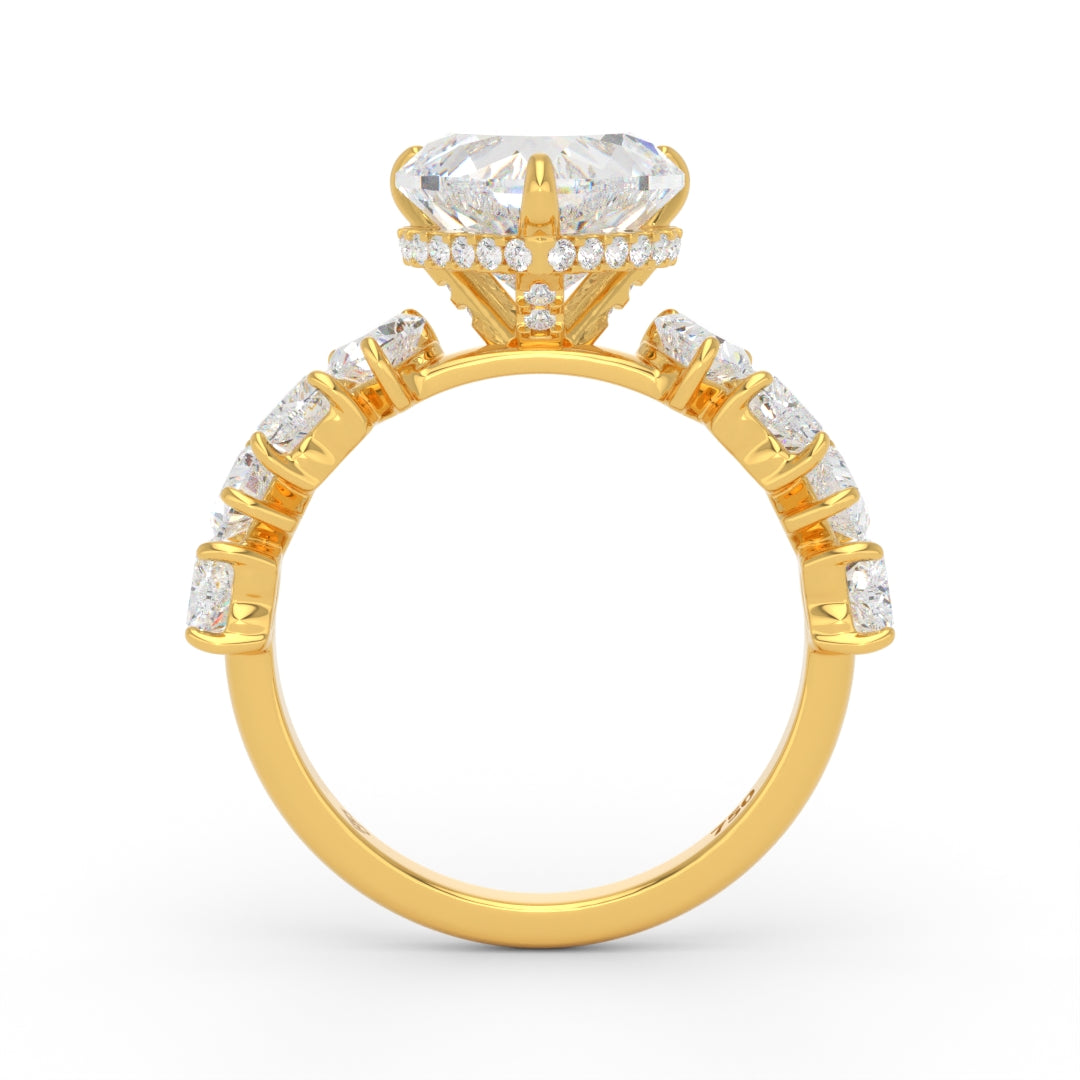 Vivien Heart Brilliant Cut engagement ring with heart brilliant diamond band and wrap around hidden halo