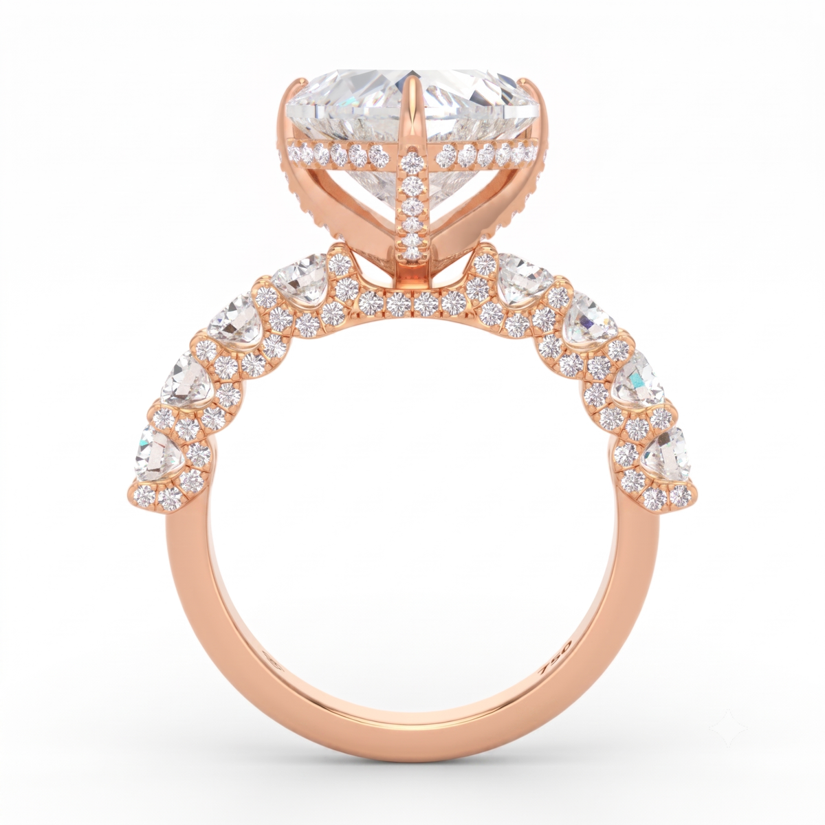 Juliette Heart Lab-Grown Diamond Engagement Ring featuring a Half-Set Diamond Band, Hidden Halo, and Pavé U-Shaped Prong Setting
