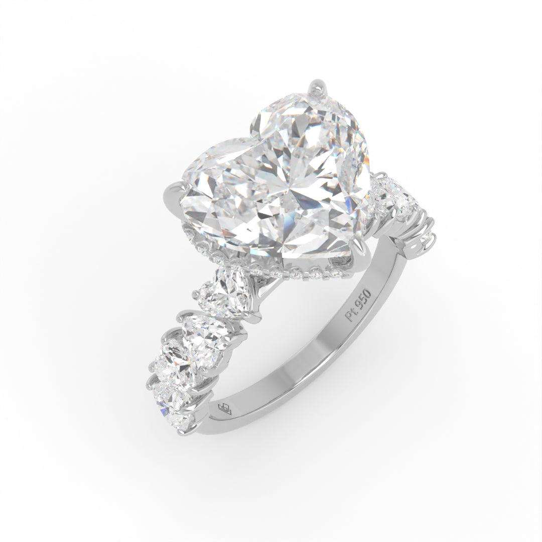 Vivien Heart Brilliant Cut engagement ring with heart brilliant diamond band and wrap around hidden halo