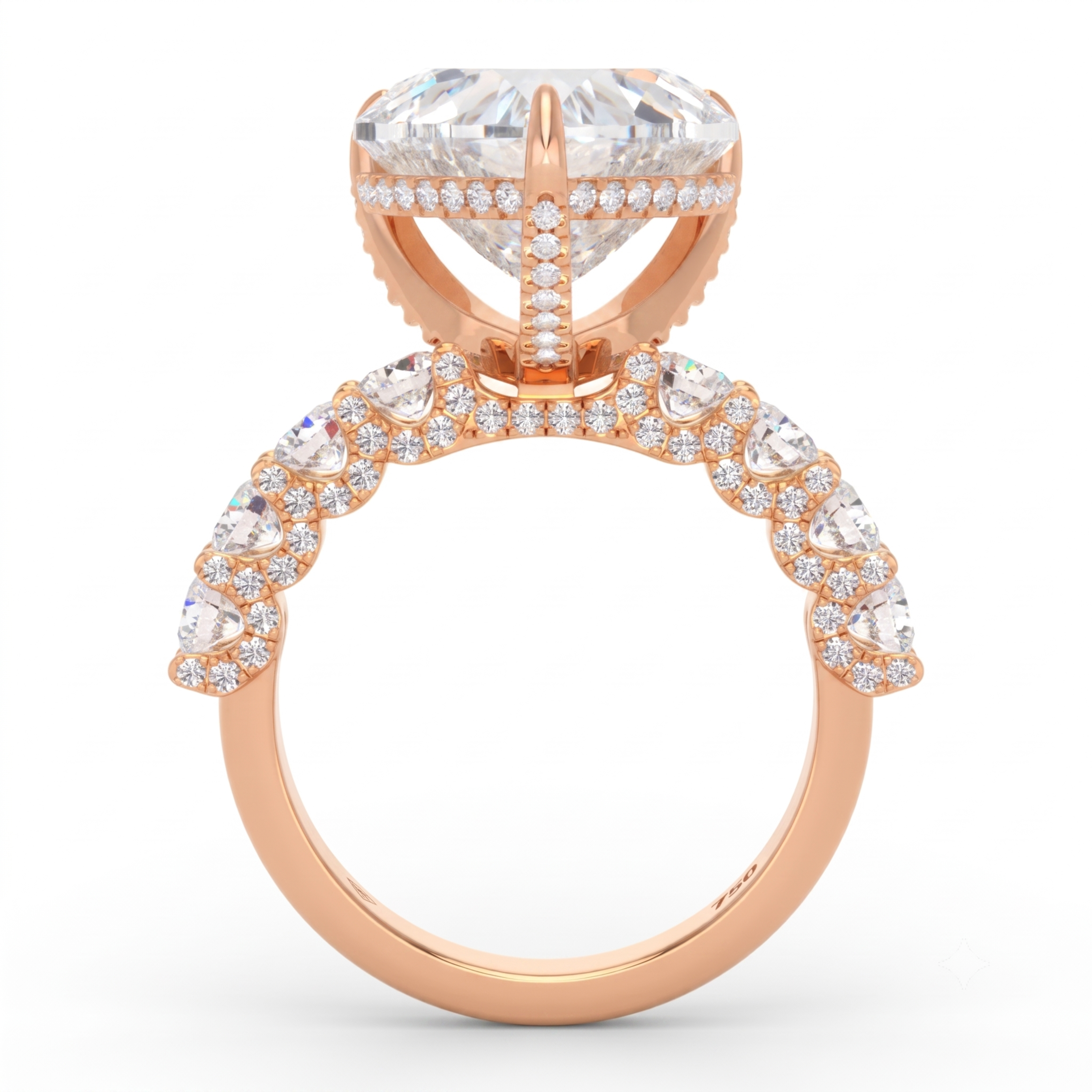 Juliette Heart Lab-Grown Diamond Engagement Ring featuring a Half-Set Diamond Band, Hidden Halo, and Pavé U-Shaped Prong Setting