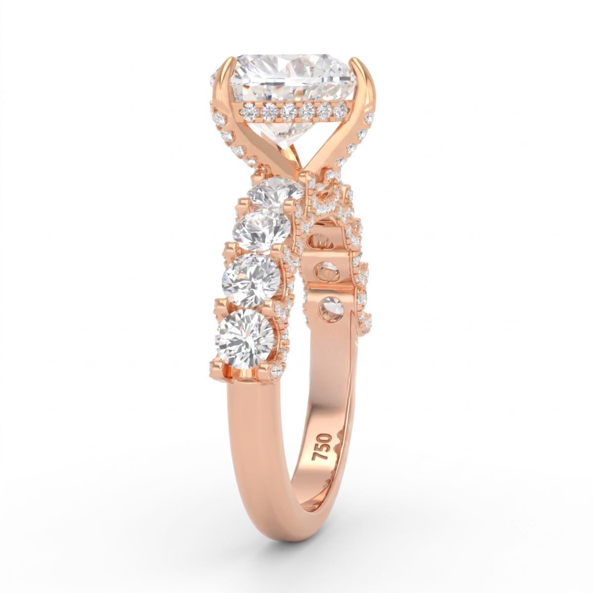 Juliette Heart Lab-Grown Diamond Engagement Ring featuring a Half-Set Diamond Band, Hidden Halo, and Pavé U-Shaped Prong Setting