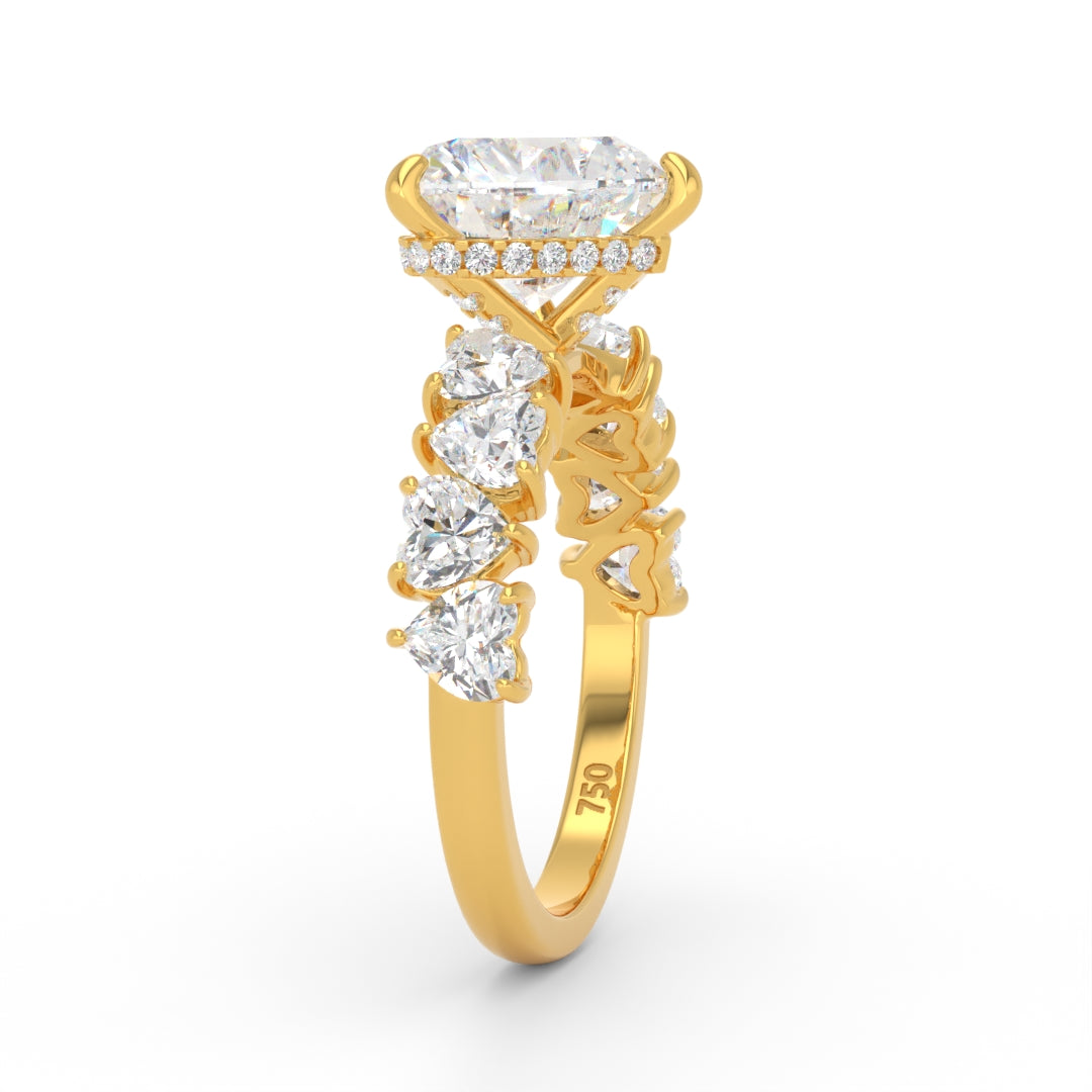 Vivien Heart Brilliant Cut engagement ring with heart brilliant diamond band and wrap around hidden halo