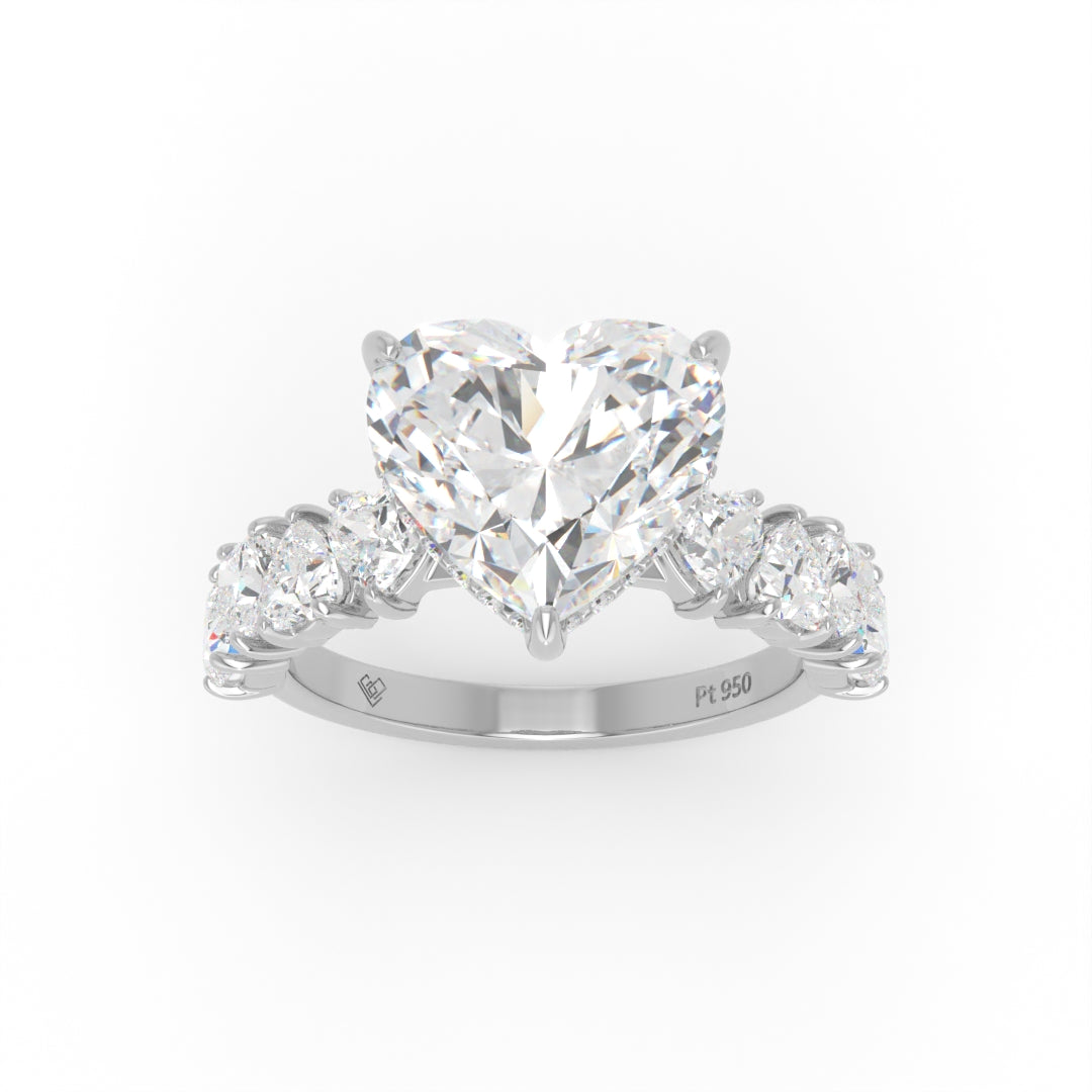 Vivien Heart Brilliant Cut engagement ring with heart brilliant diamond band and wrap around hidden halo