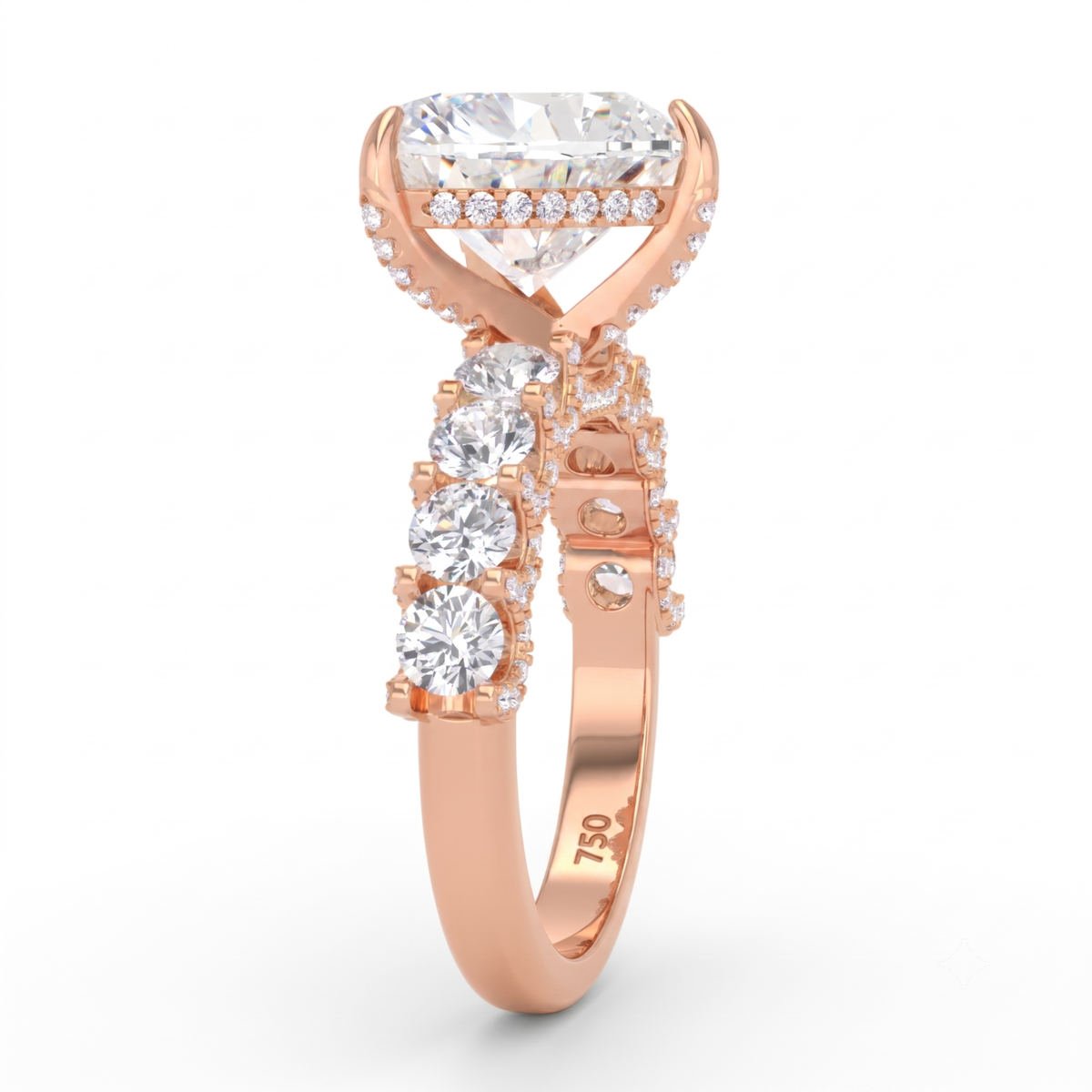 Juliette Heart Lab-Grown Diamond Engagement Ring featuring a Half-Set Diamond Band, Hidden Halo, and Pavé U-Shaped Prong Setting