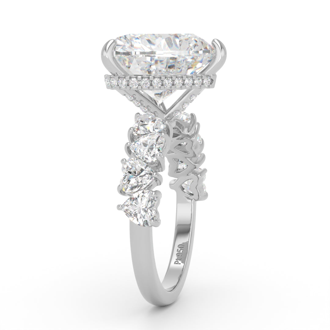 Vivien Heart Brilliant Cut engagement ring with heart brilliant diamond band and wrap around hidden halo