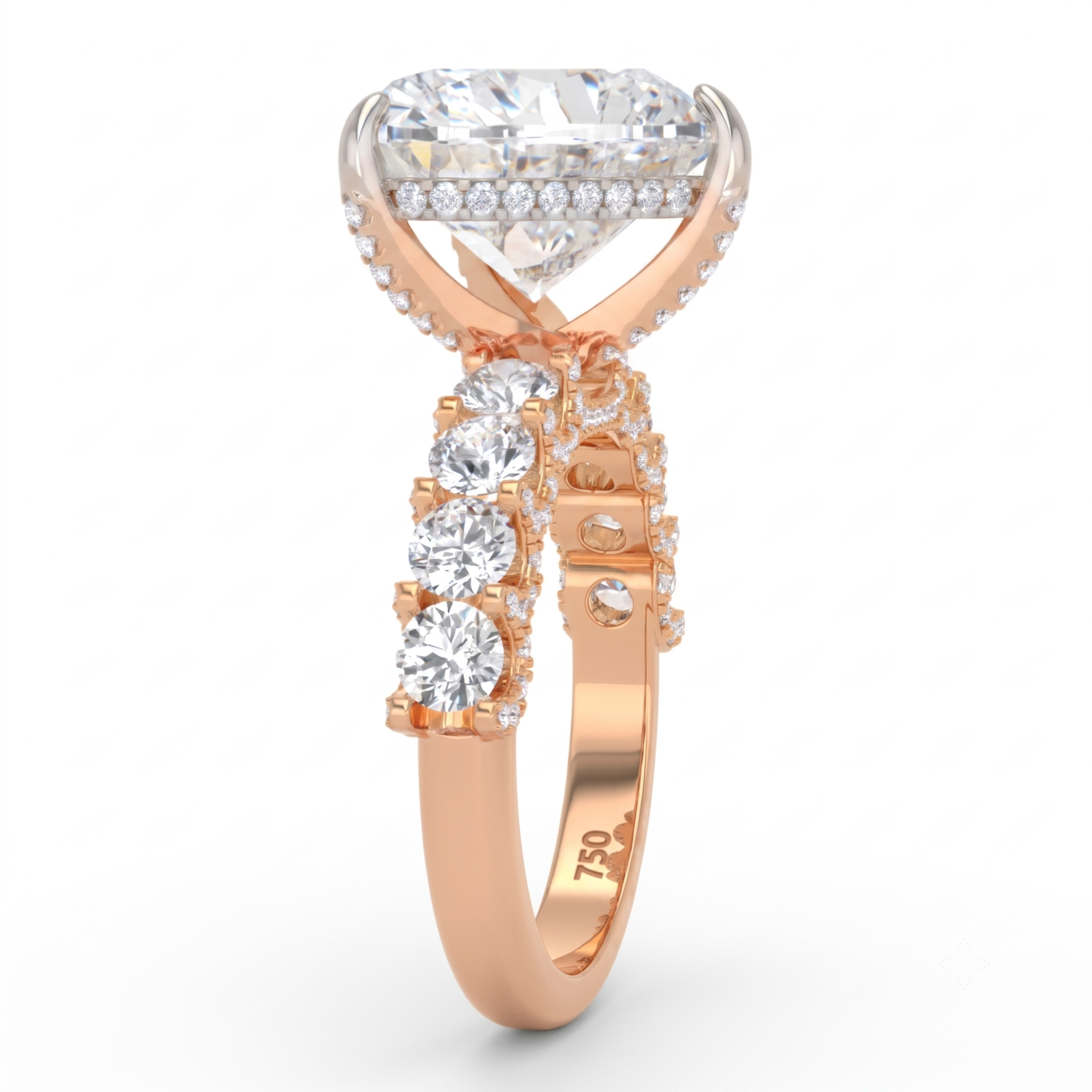 Juliette Heart Lab-Grown Diamond Engagement Ring featuring a Half-Set Diamond Band, Hidden Halo, and Pavé U-Shaped Prong Setting