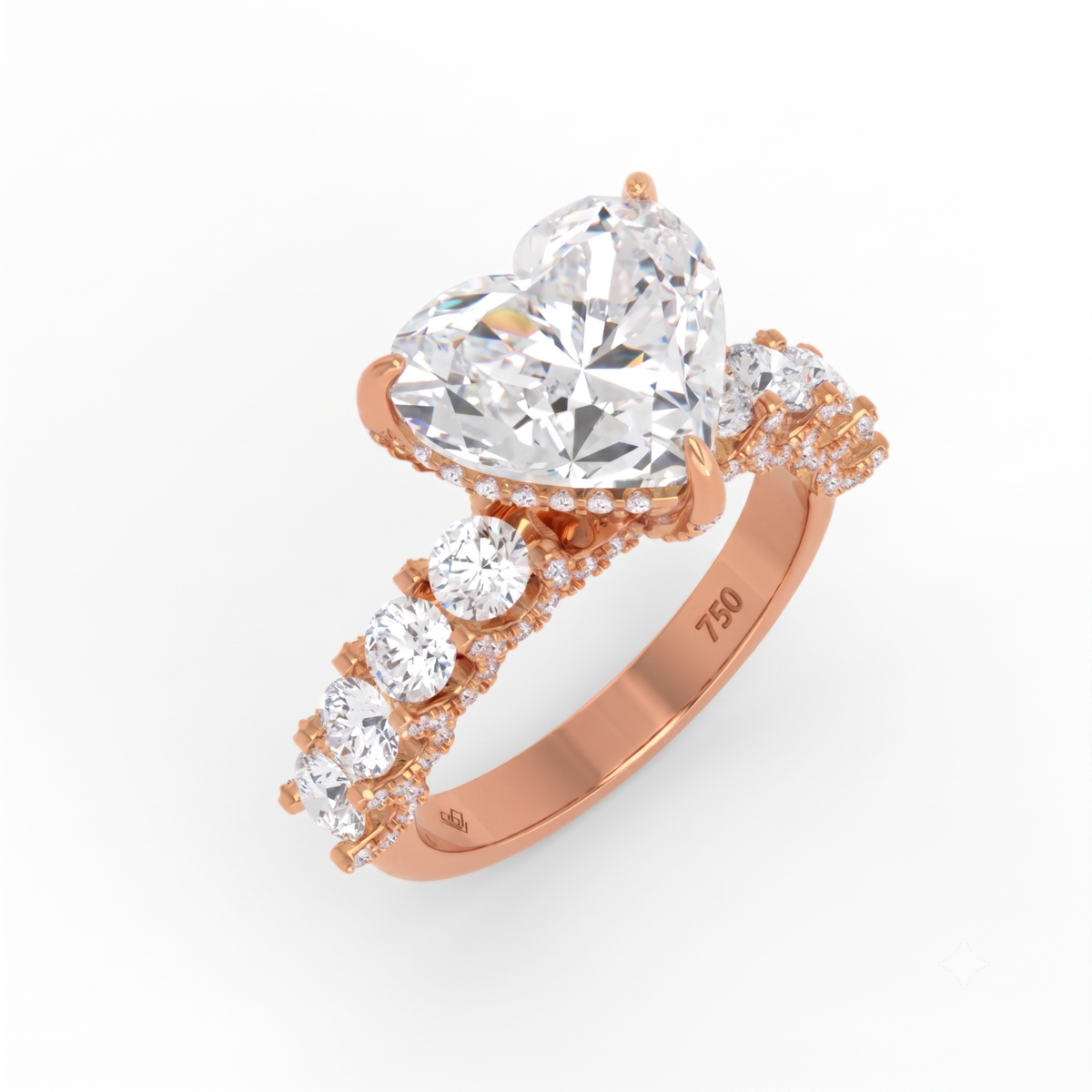 Juliette Heart Lab-Grown Diamond Engagement Ring featuring a Half-Set Diamond Band, Hidden Halo, and Pavé U-Shaped Prong Setting