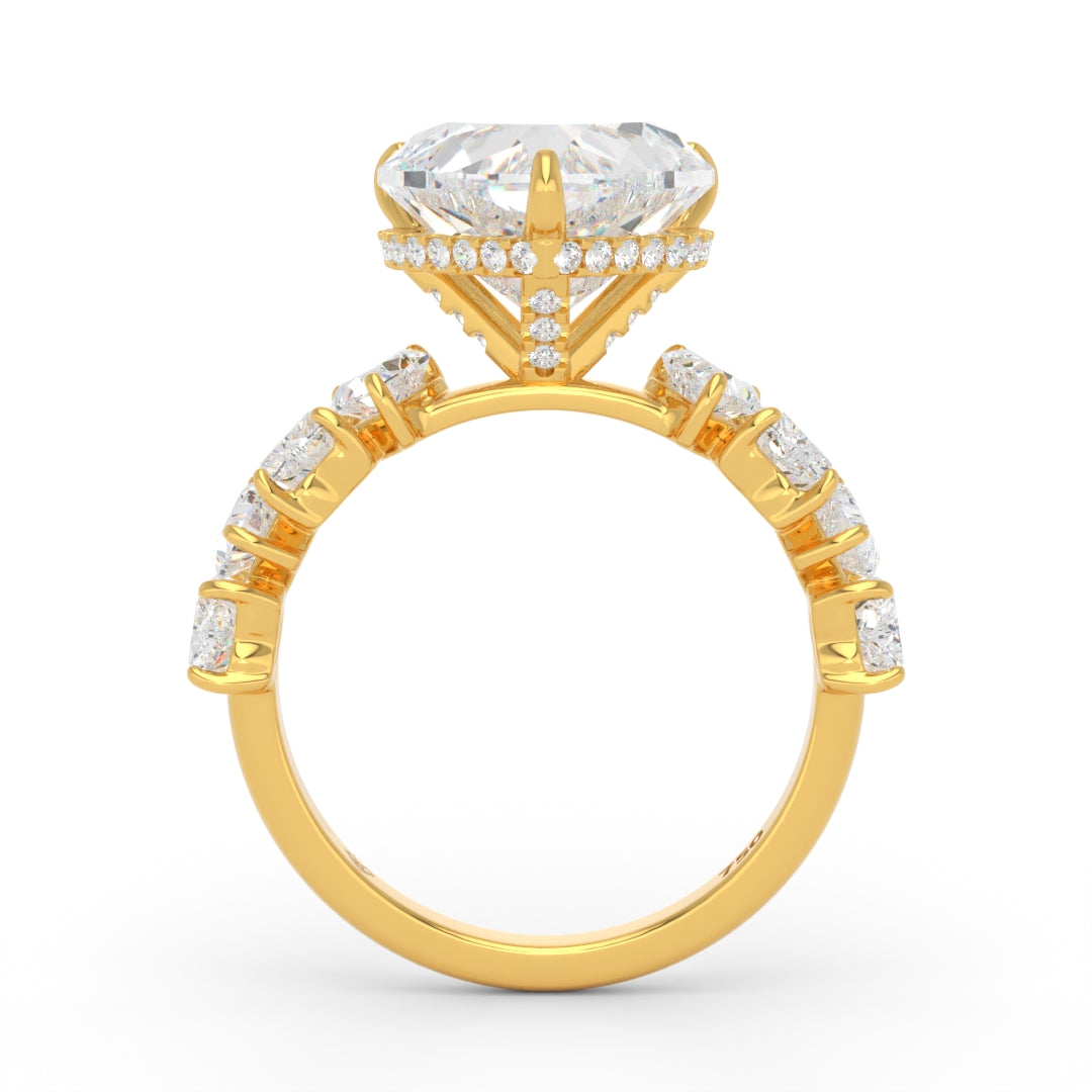 Vivien Heart Brilliant Cut engagement ring with heart brilliant diamond band and wrap around hidden halo