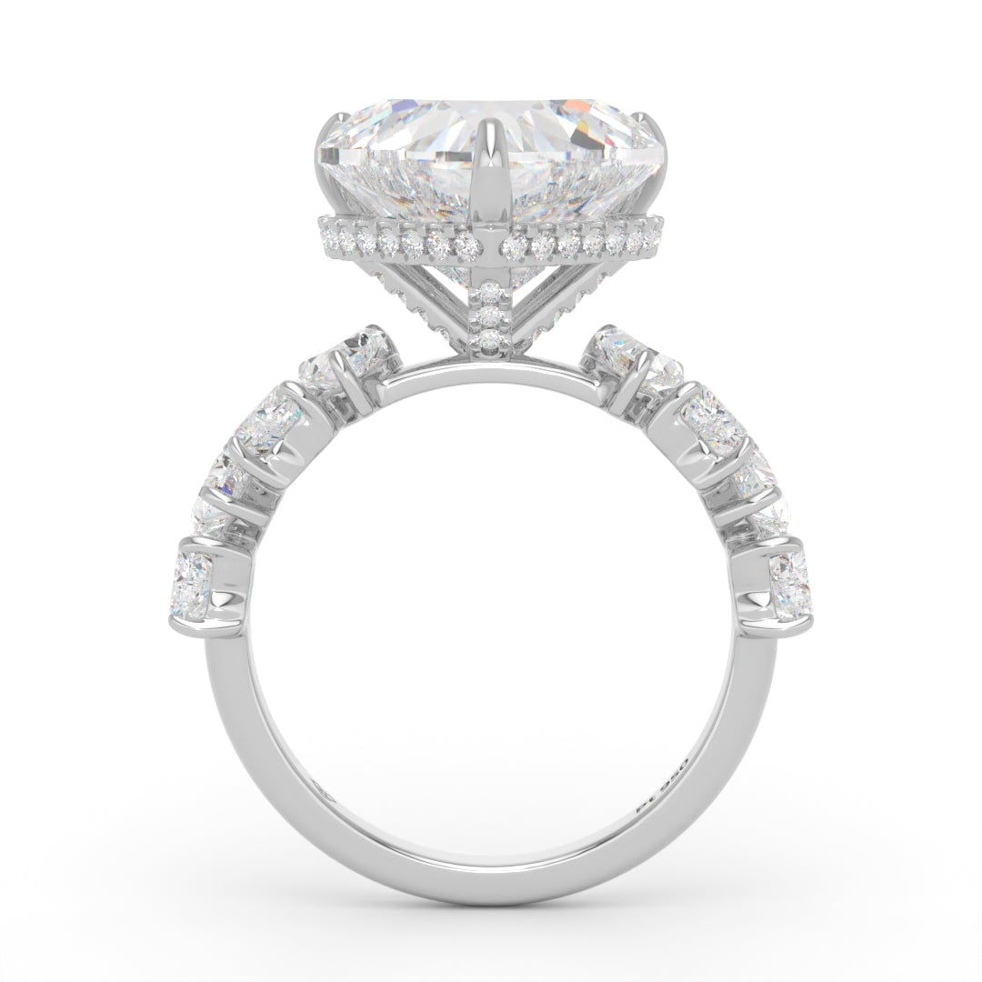 Vivien Heart Brilliant Cut engagement ring with heart brilliant diamond band and wrap around hidden halo