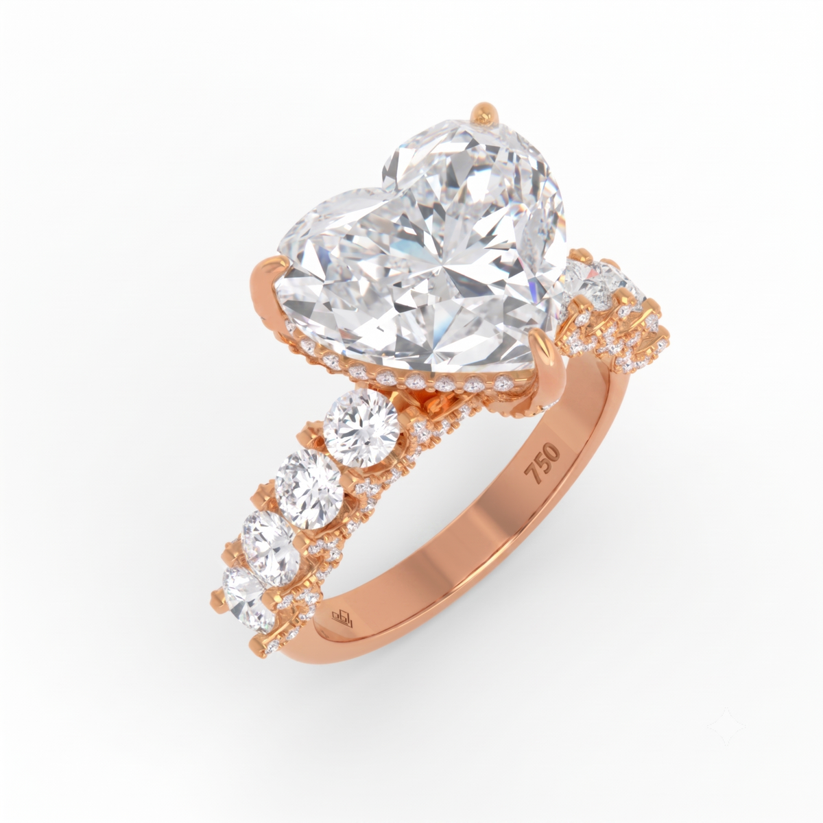 Juliette Heart Lab-Grown Diamond Engagement Ring featuring a Half-Set Diamond Band, Hidden Halo, and Pavé U-Shaped Prong Setting