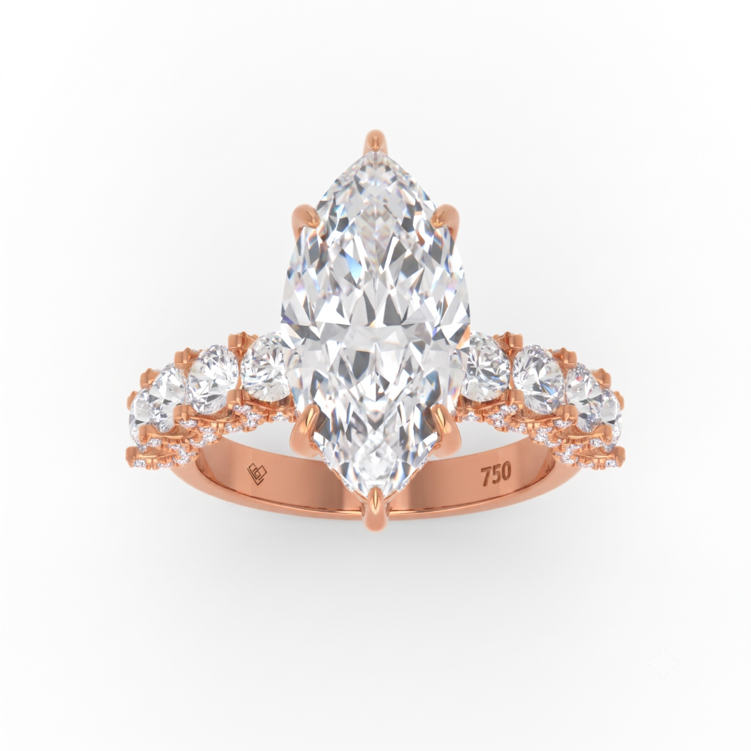 Juliette Marquise Lab-Grown Diamond Engagement Ring featuring a Half-Set Diamond Band, Hidden Halo, and Pavé U-Shaped Prong Setting