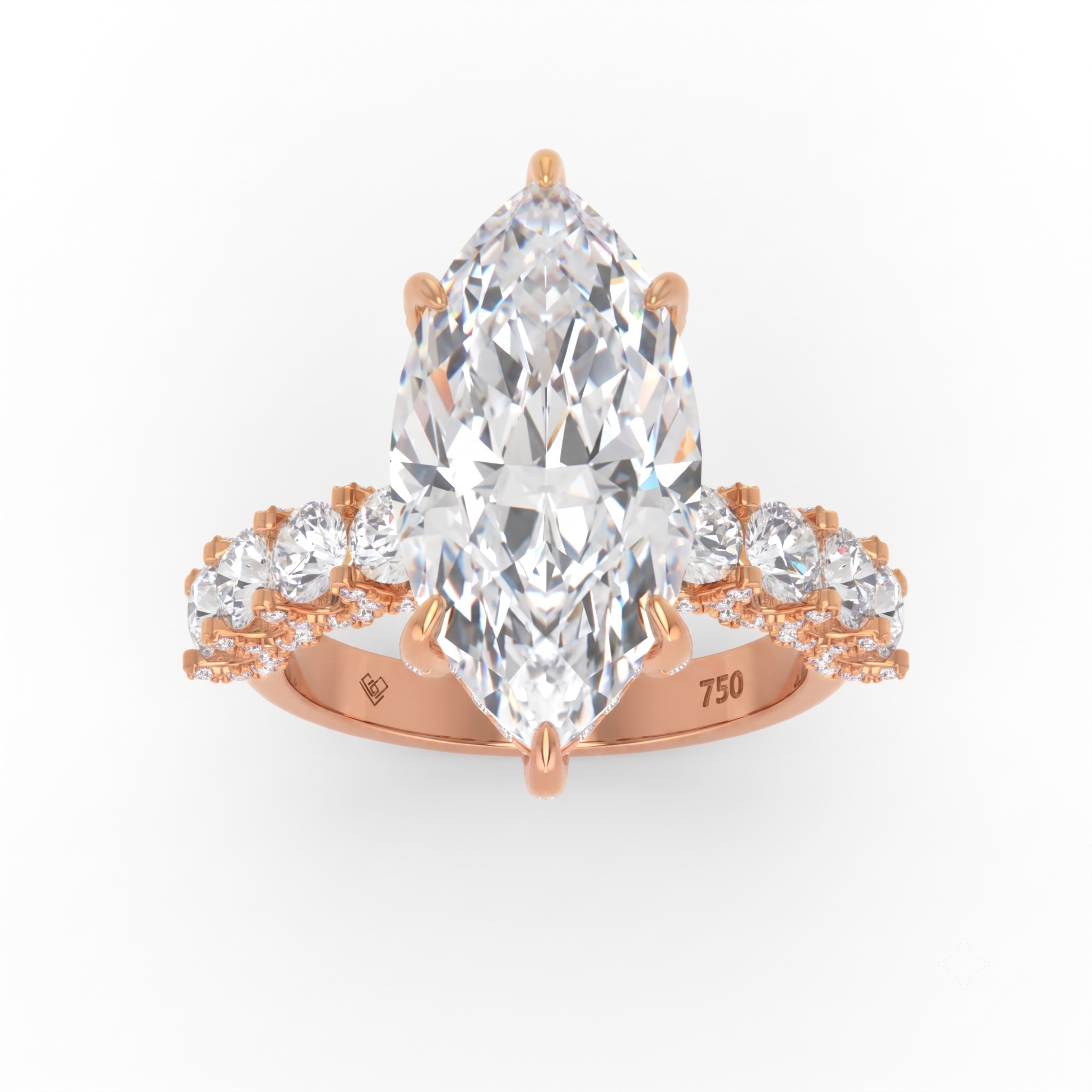 Juliette Marquise Lab-Grown Diamond Engagement Ring featuring a Half-Set Diamond Band, Hidden Halo, and Pavé U-Shaped Prong Setting