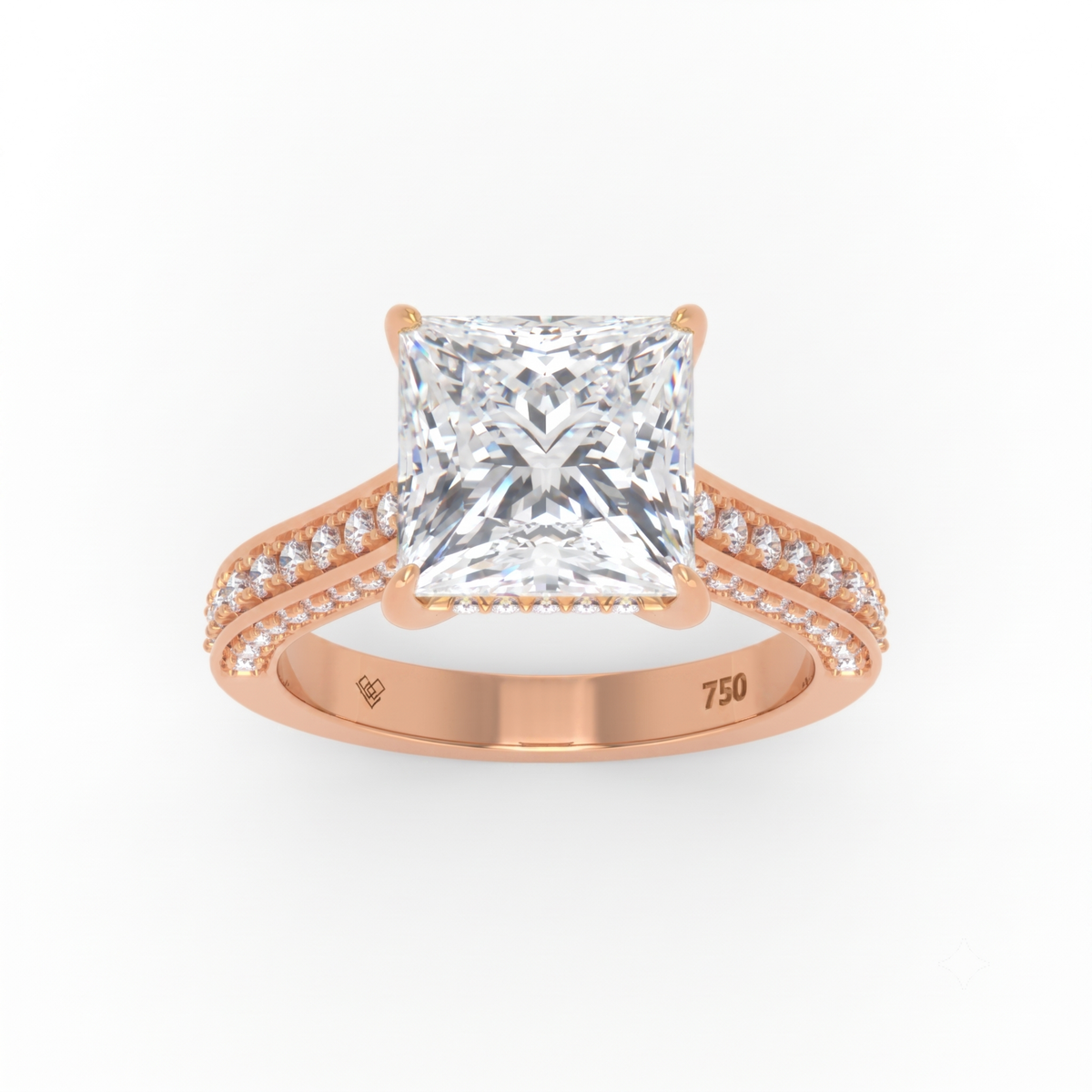 Katherine Princess cut engagement ring 3D Diamond Band