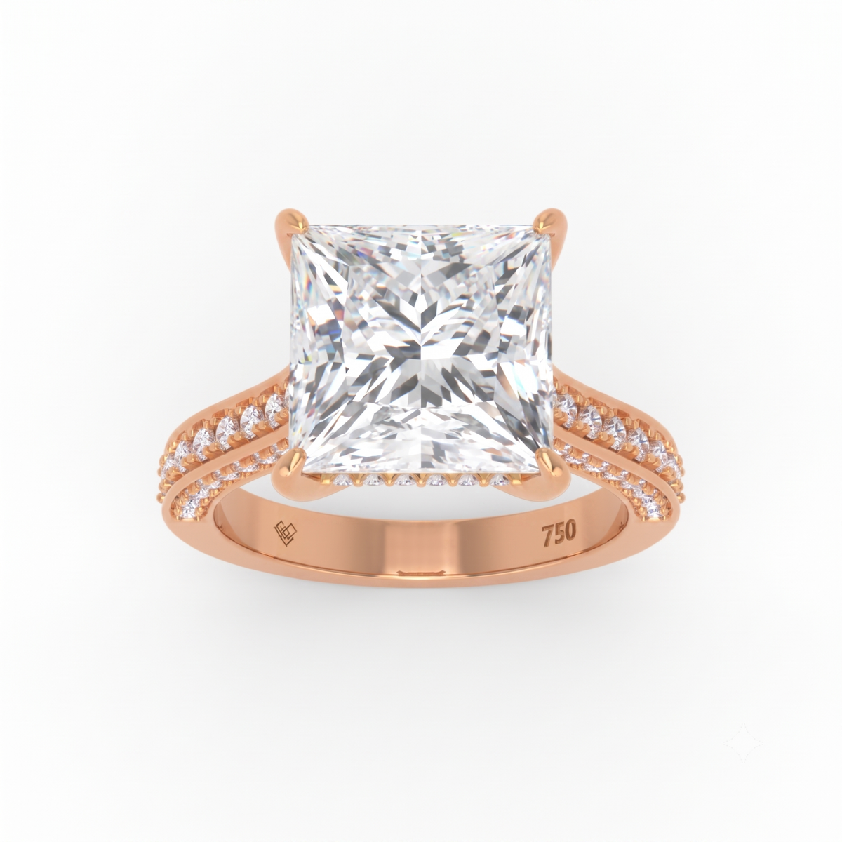 Katherine Princess cut engagement ring 3D Diamond Band