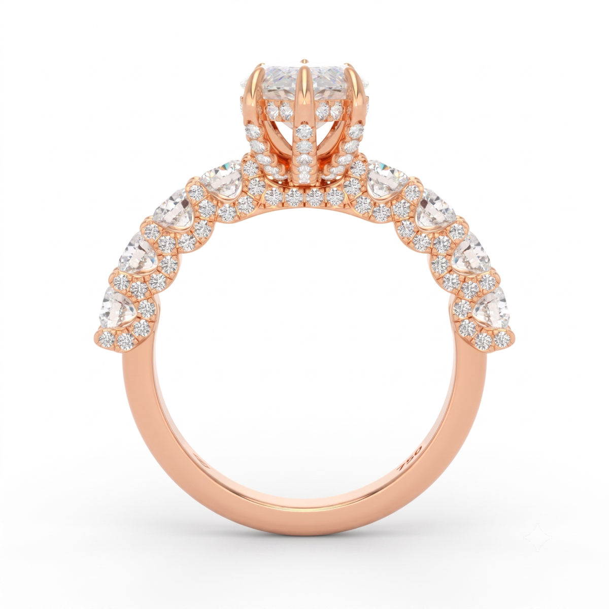 Juliette Marquise Lab-Grown Diamond Engagement Ring featuring a Half-Set Diamond Band, Hidden Halo, and Pavé U-Shaped Prong Setting