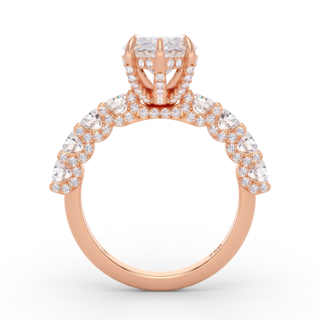 Juliette Marquise Lab-Grown Diamond Engagement Ring featuring a Half-Set Diamond Band, Hidden Halo, and Pavé U-Shaped Prong Setting
