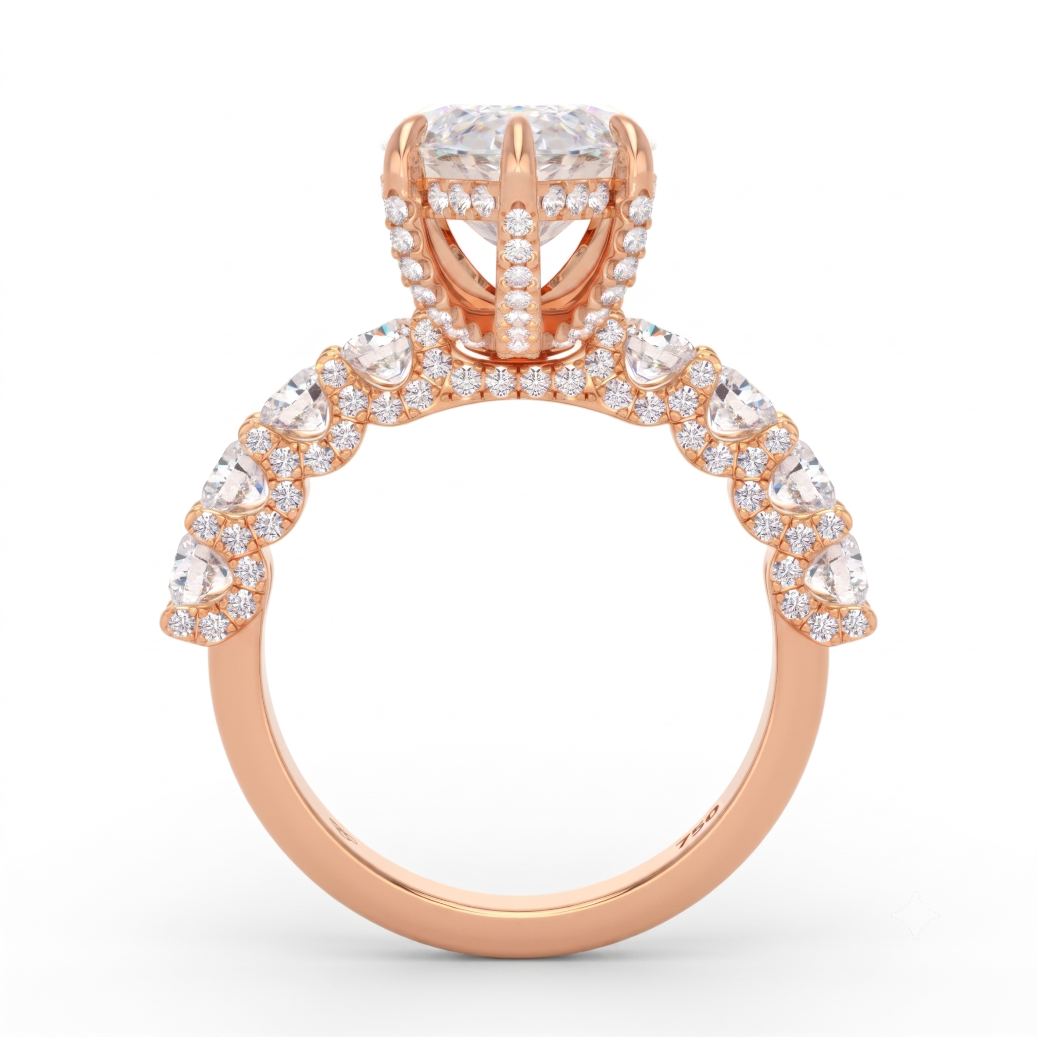Juliette Marquise Lab-Grown Diamond Engagement Ring featuring a Half-Set Diamond Band, Hidden Halo, and Pavé U-Shaped Prong Setting