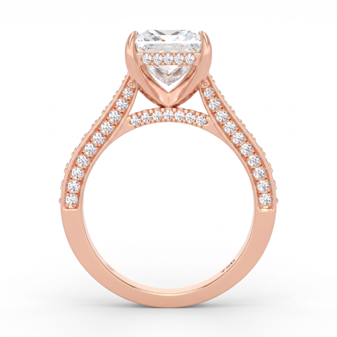 Katherine Princess cut engagement ring 3D Diamond Band