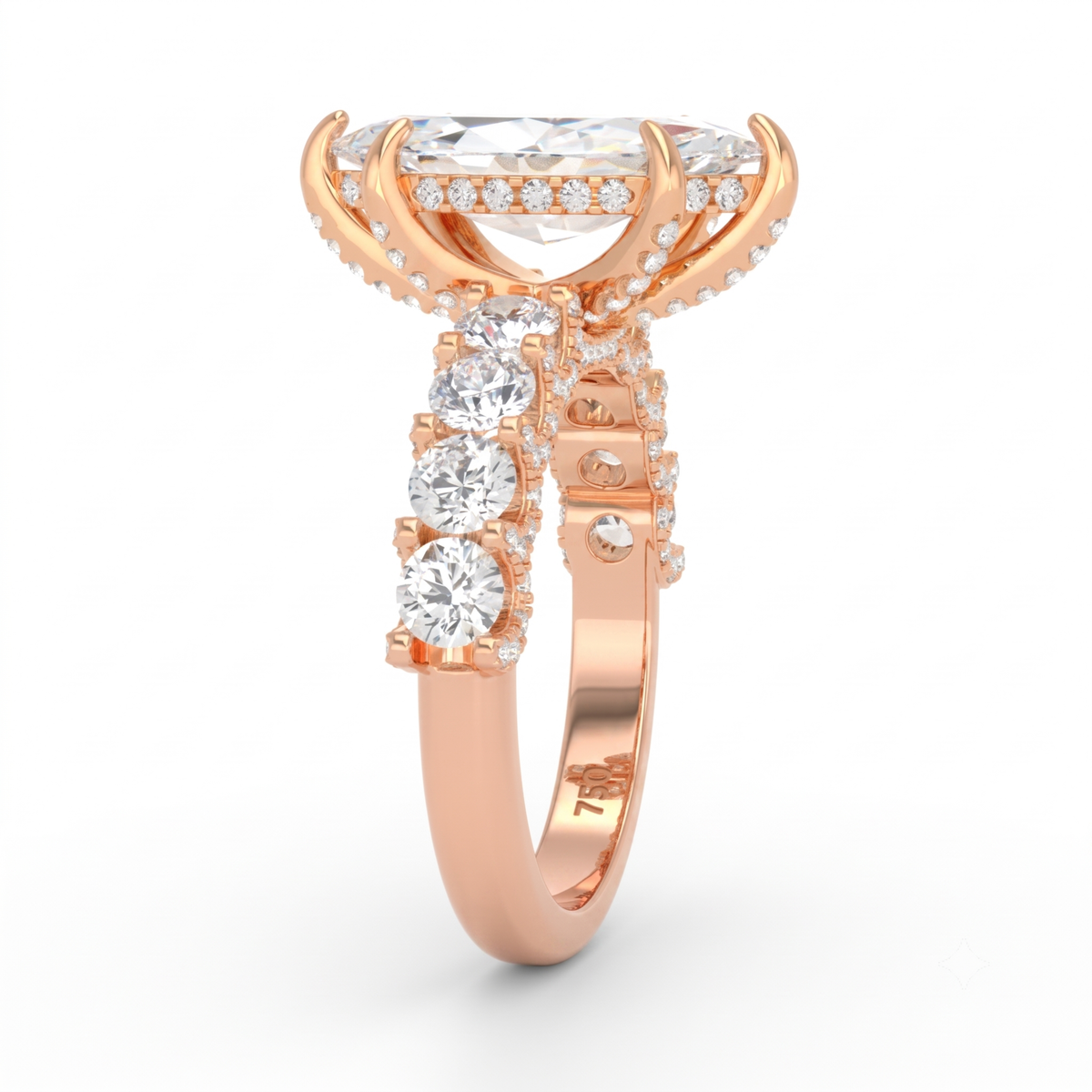 Juliette Marquise Lab-Grown Diamond Engagement Ring featuring a Half-Set Diamond Band, Hidden Halo, and Pavé U-Shaped Prong Setting