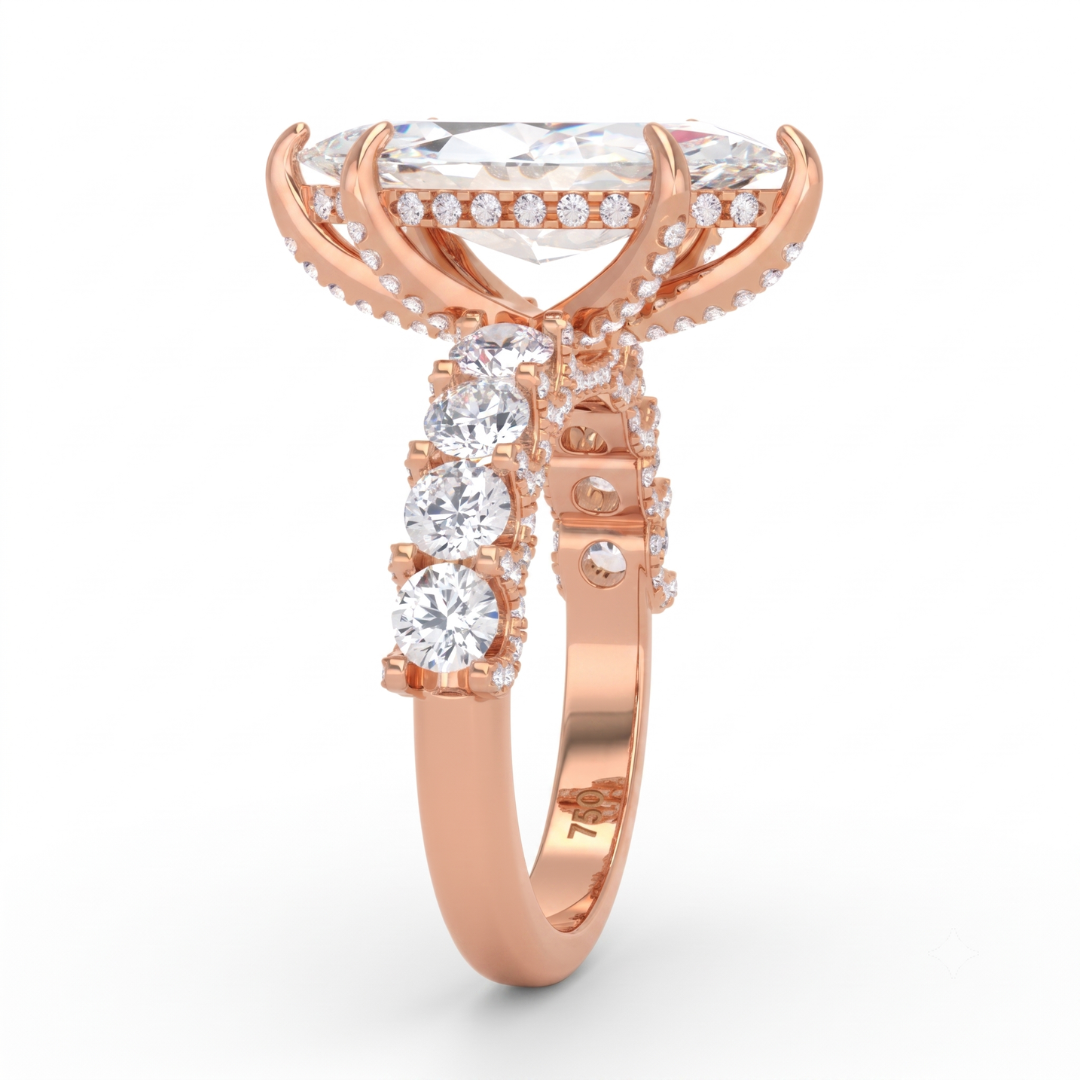 Juliette Marquise Lab-Grown Diamond Engagement Ring featuring a Half-Set Diamond Band, Hidden Halo, and Pavé U-Shaped Prong Setting