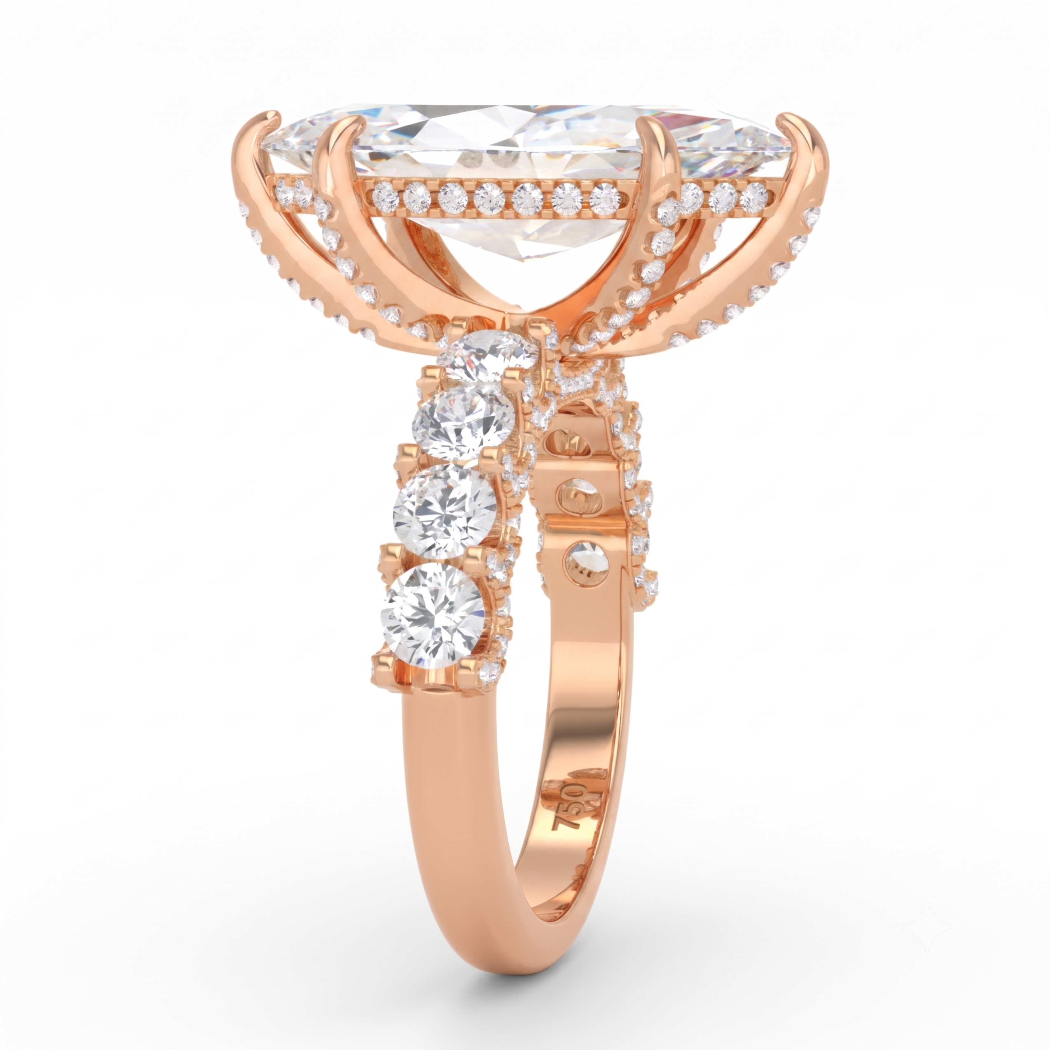 Juliette Marquise Lab-Grown Diamond Engagement Ring featuring a Half-Set Diamond Band, Hidden Halo, and Pavé U-Shaped Prong Setting