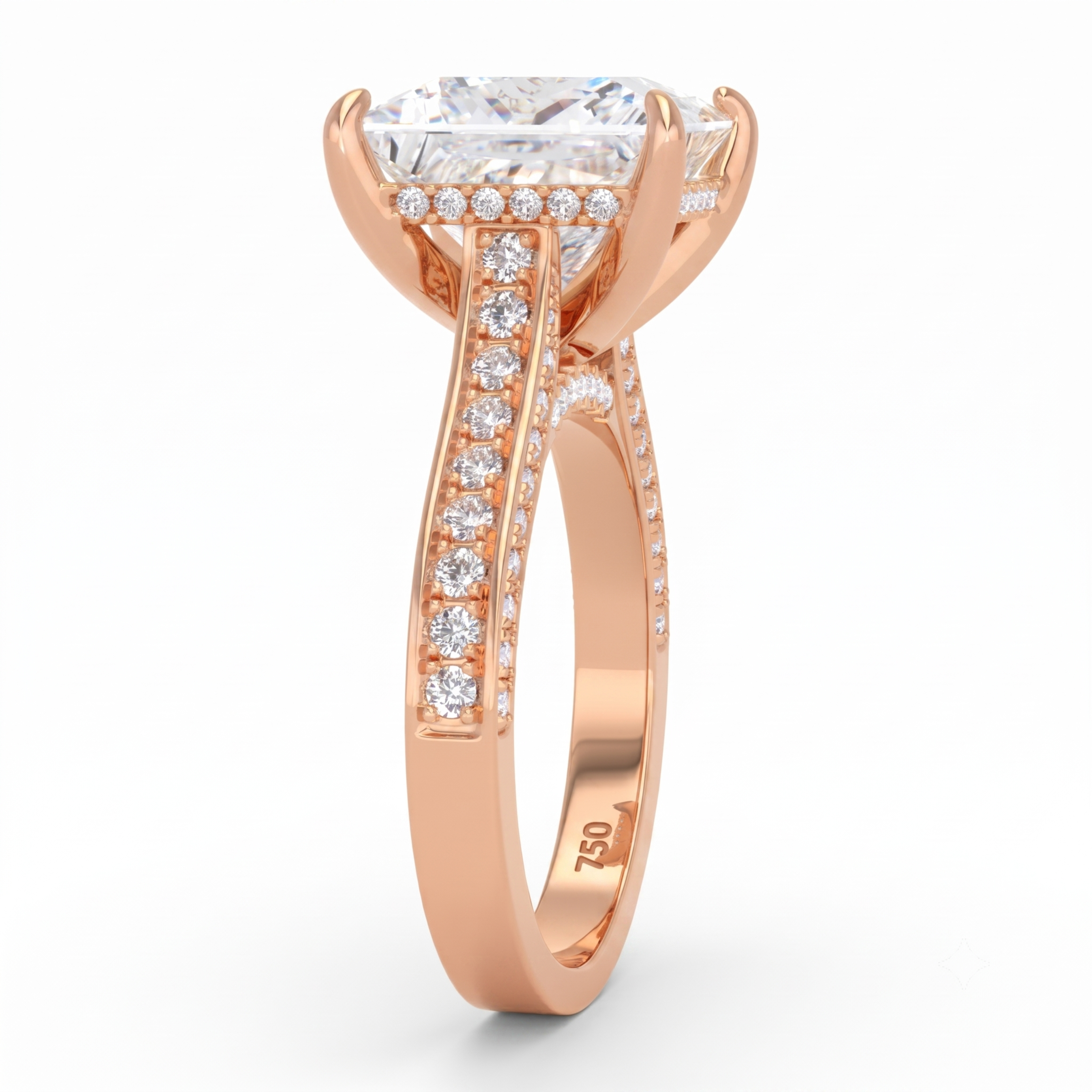 Katherine Princess cut engagement ring 3D Diamond Band