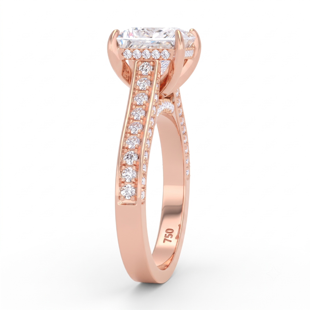 Katherine Princess cut engagement ring 3D Diamond Band