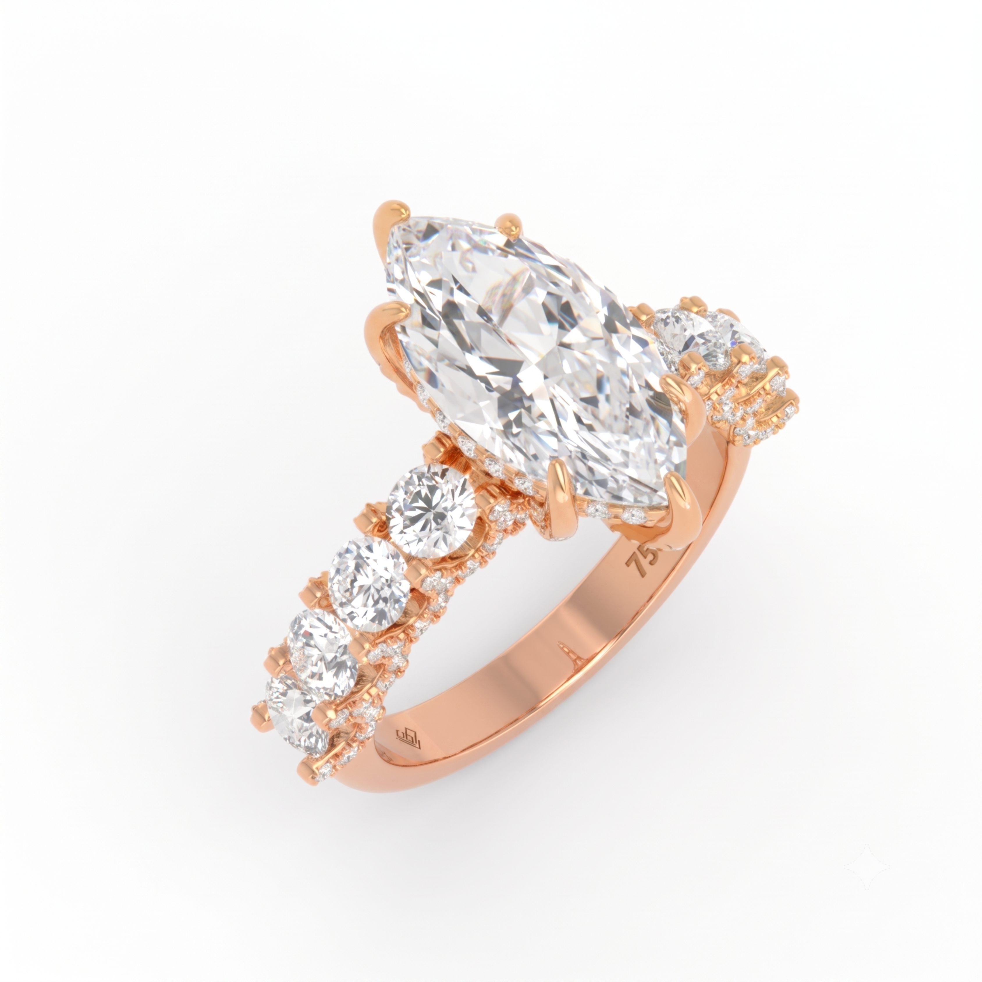 Juliette Marquise Lab-Grown Diamond Engagement Ring featuring a Half-Set Diamond Band, Hidden Halo, and Pavé U-Shaped Prong Setting