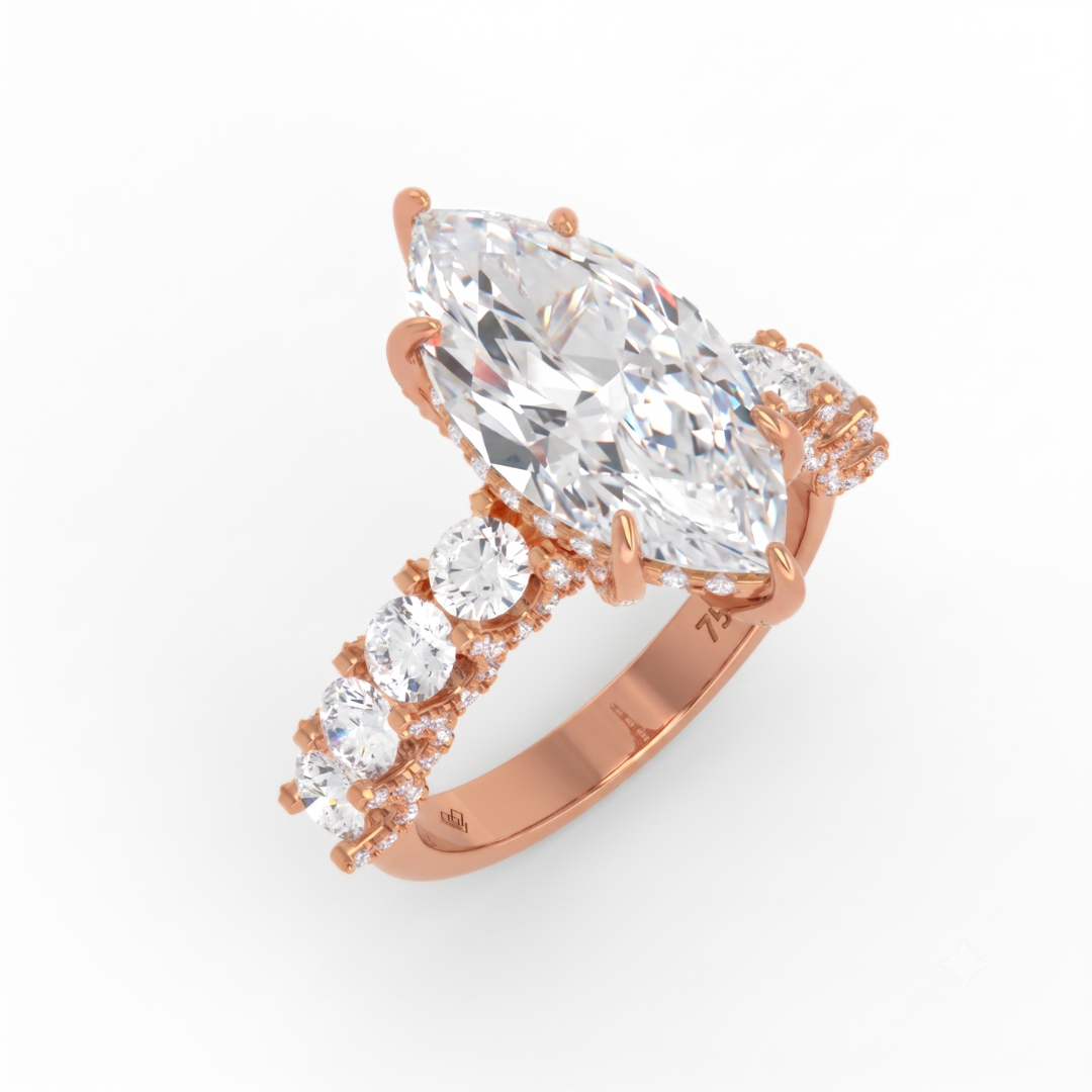 Juliette Marquise Lab-Grown Diamond Engagement Ring featuring a Half-Set Diamond Band, Hidden Halo, and Pavé U-Shaped Prong Setting