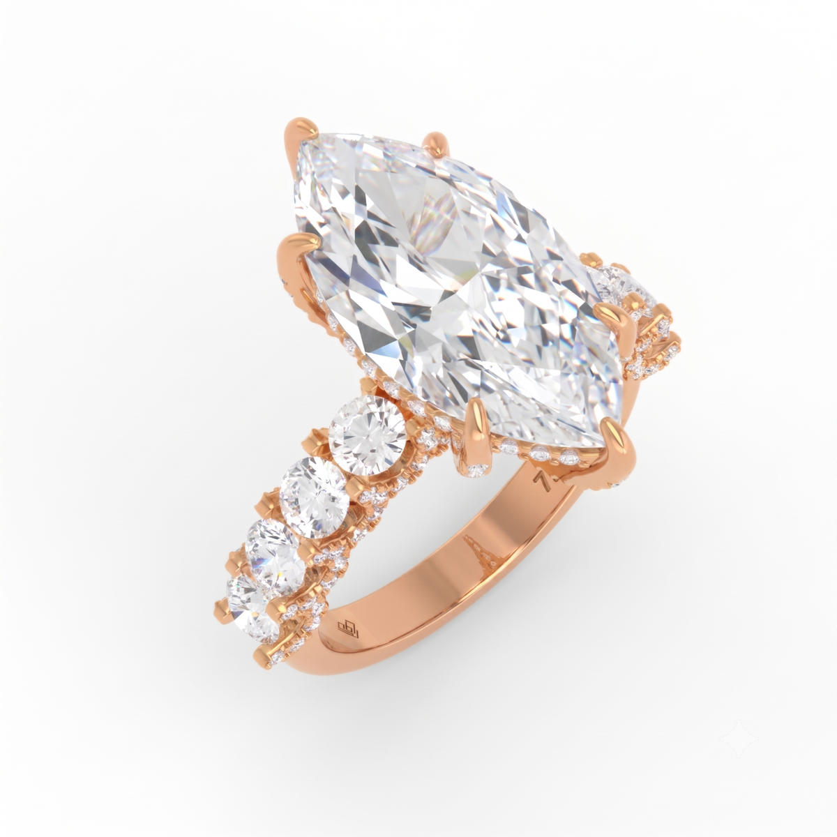 Juliette Marquise Lab-Grown Diamond Engagement Ring featuring a Half-Set Diamond Band, Hidden Halo, and Pavé U-Shaped Prong Setting