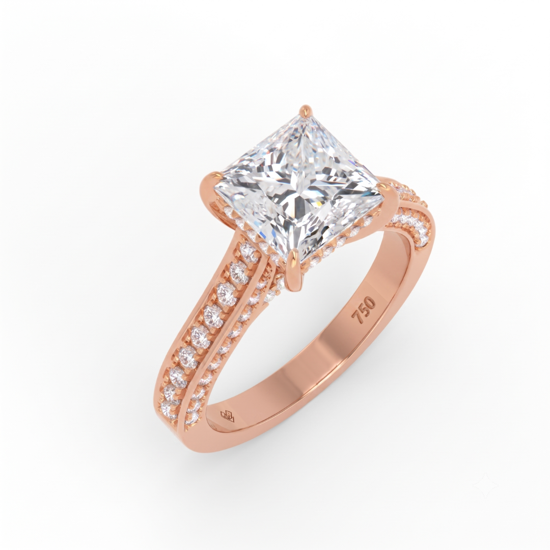 Katherine Princess cut engagement ring 3D Diamond Band