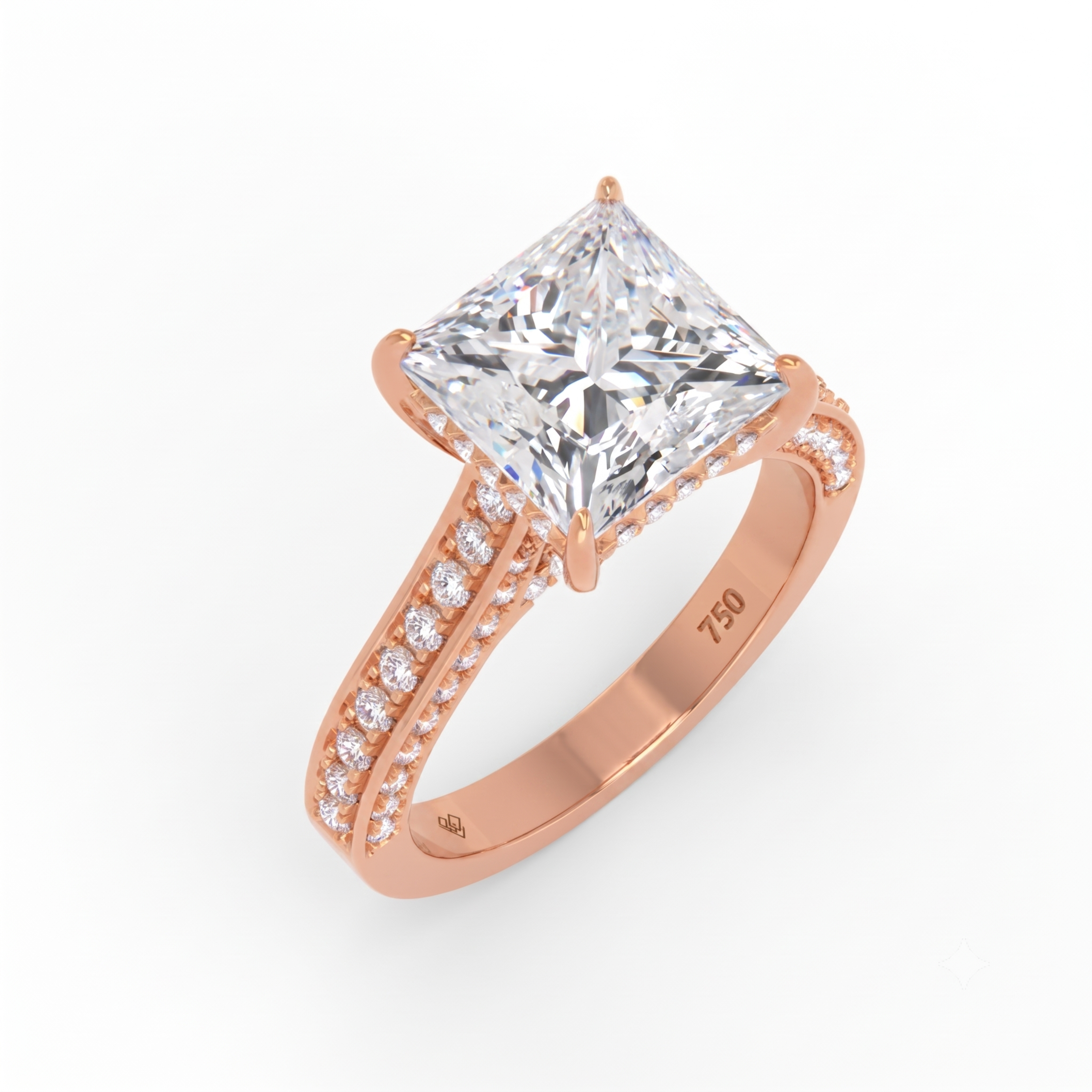 Katherine Princess cut engagement ring 3D Diamond Band