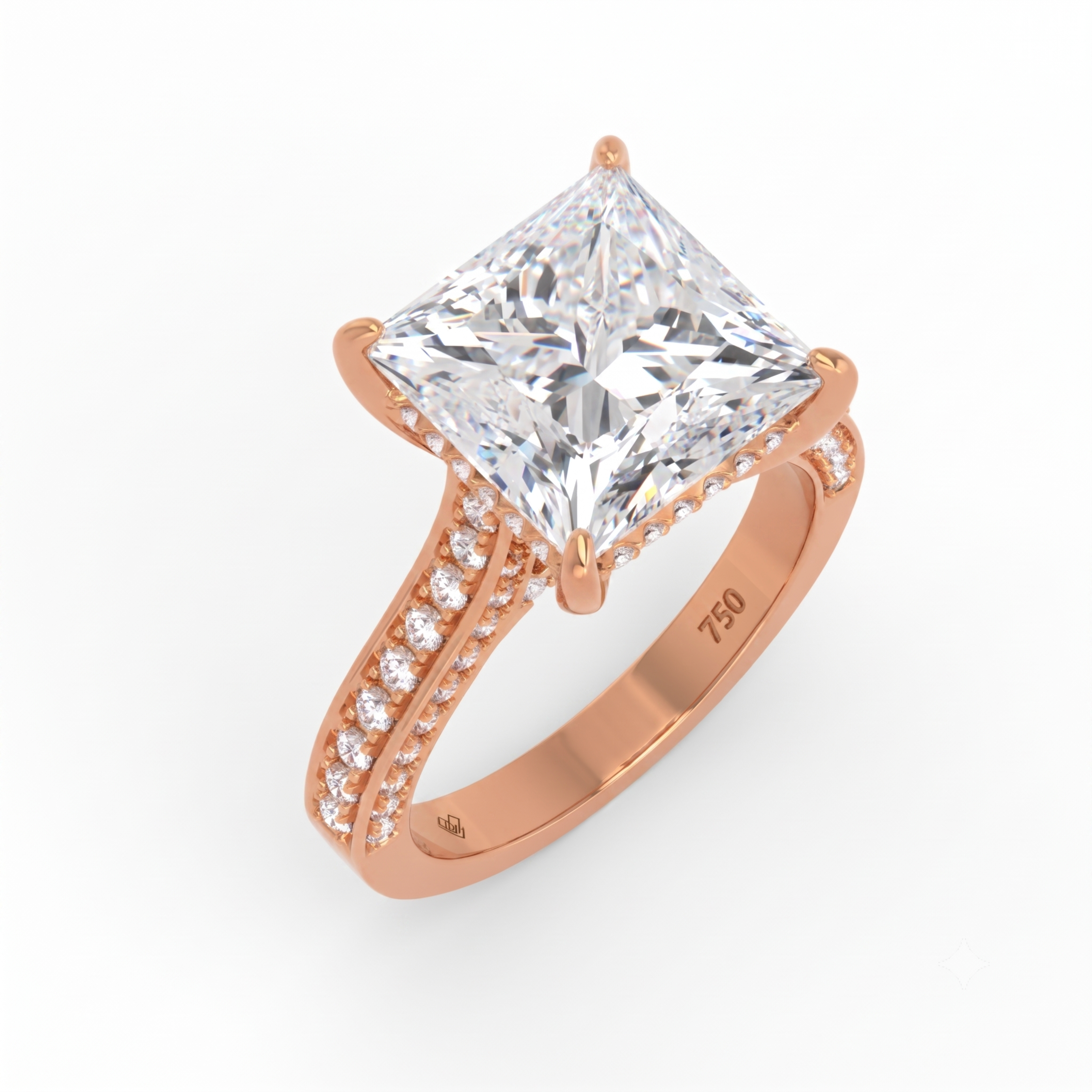 Katherine Princess cut engagement ring 3D Diamond Band