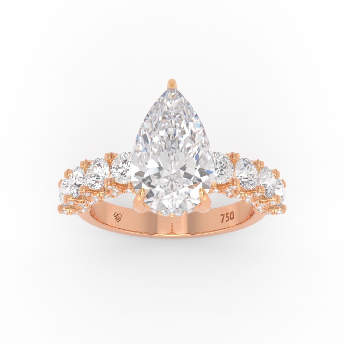 Juliette Pear Lab-Grown Diamond Engagement Ring featuring a Half-Set Diamond Band, Hidden Halo, and Pavé U-Shaped Prong Setting