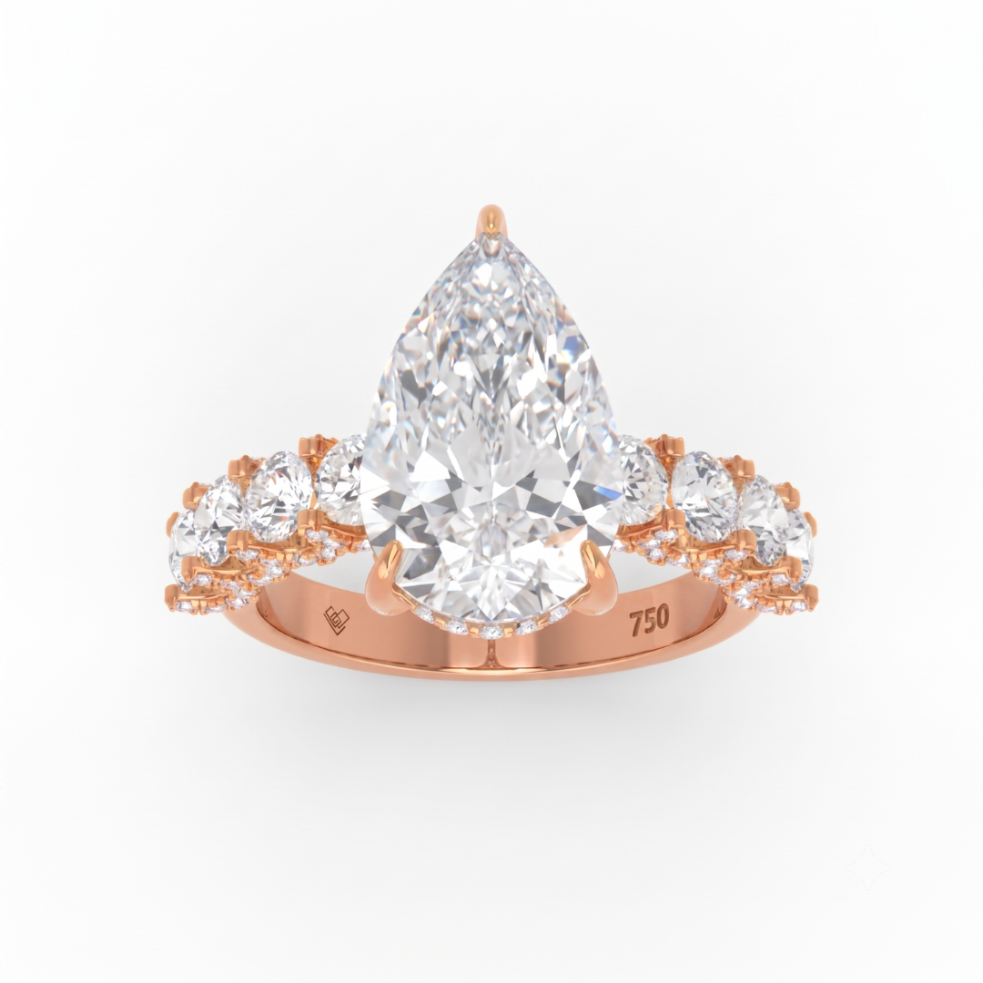 Juliette Pear Lab-Grown Diamond Engagement Ring featuring a Half-Set Diamond Band, Hidden Halo, and Pavé U-Shaped Prong Setting