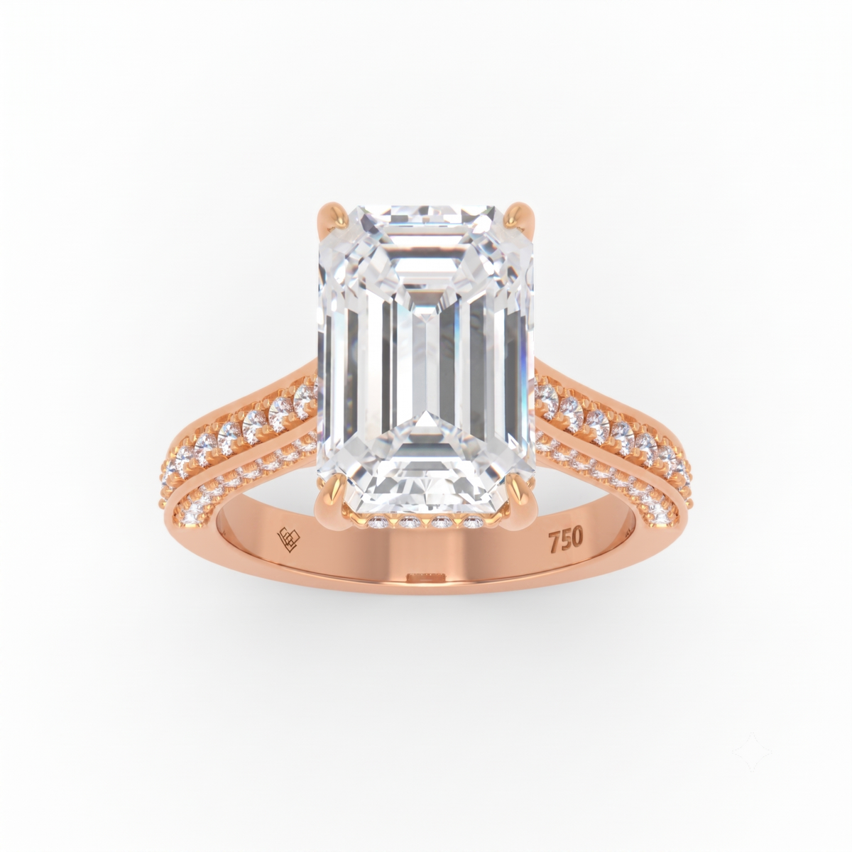 Katherine Emerald cut engagement ring 3D Diamond Band