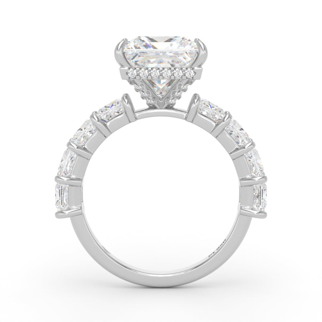 Vivien Princess Brilliant Cut engagement ring with Princess Brilliant Diamond Band and Wrap Around Hidden Halo