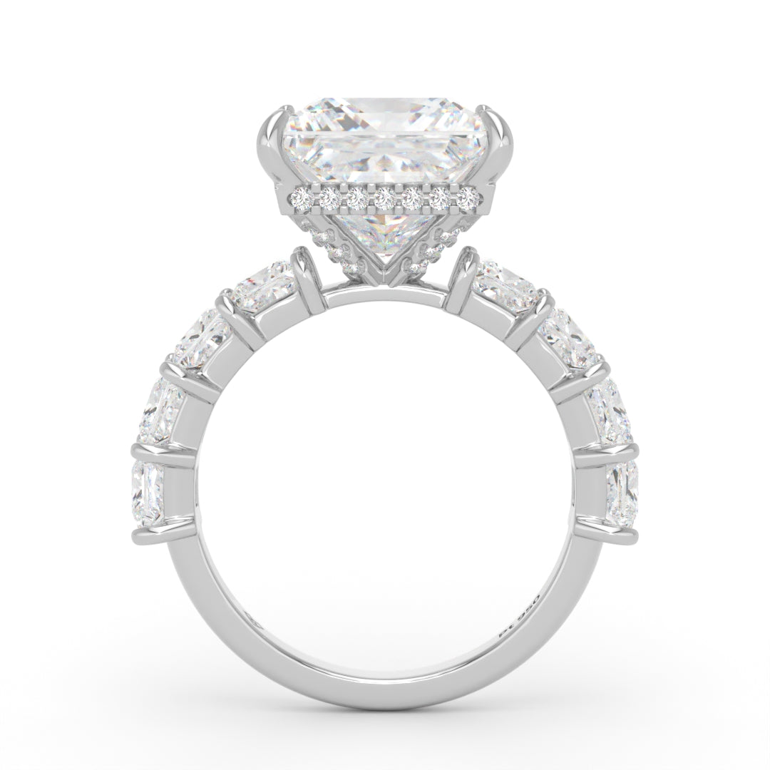 Vivien Princess Brilliant Cut engagement ring with Princess Brilliant Diamond Band and Wrap Around Hidden Halo