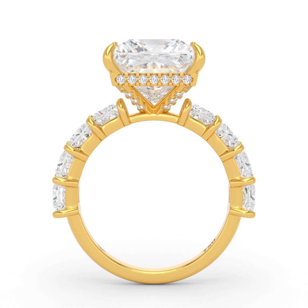 Vivien Princess Brilliant Cut engagement ring with Princess Brilliant Diamond Band and Wrap Around Hidden Halo
