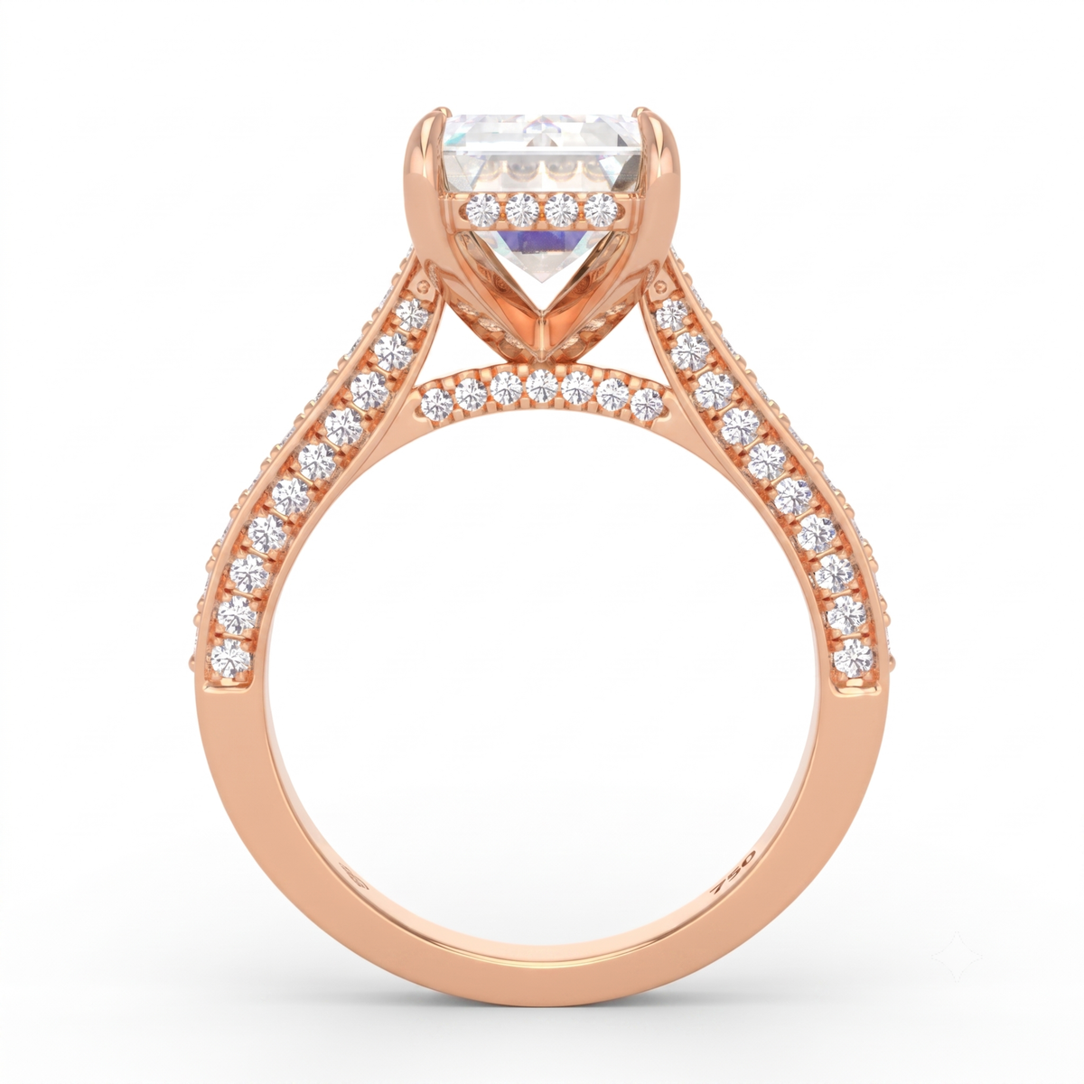 Katherine Emerald cut engagement ring 3D Diamond Band