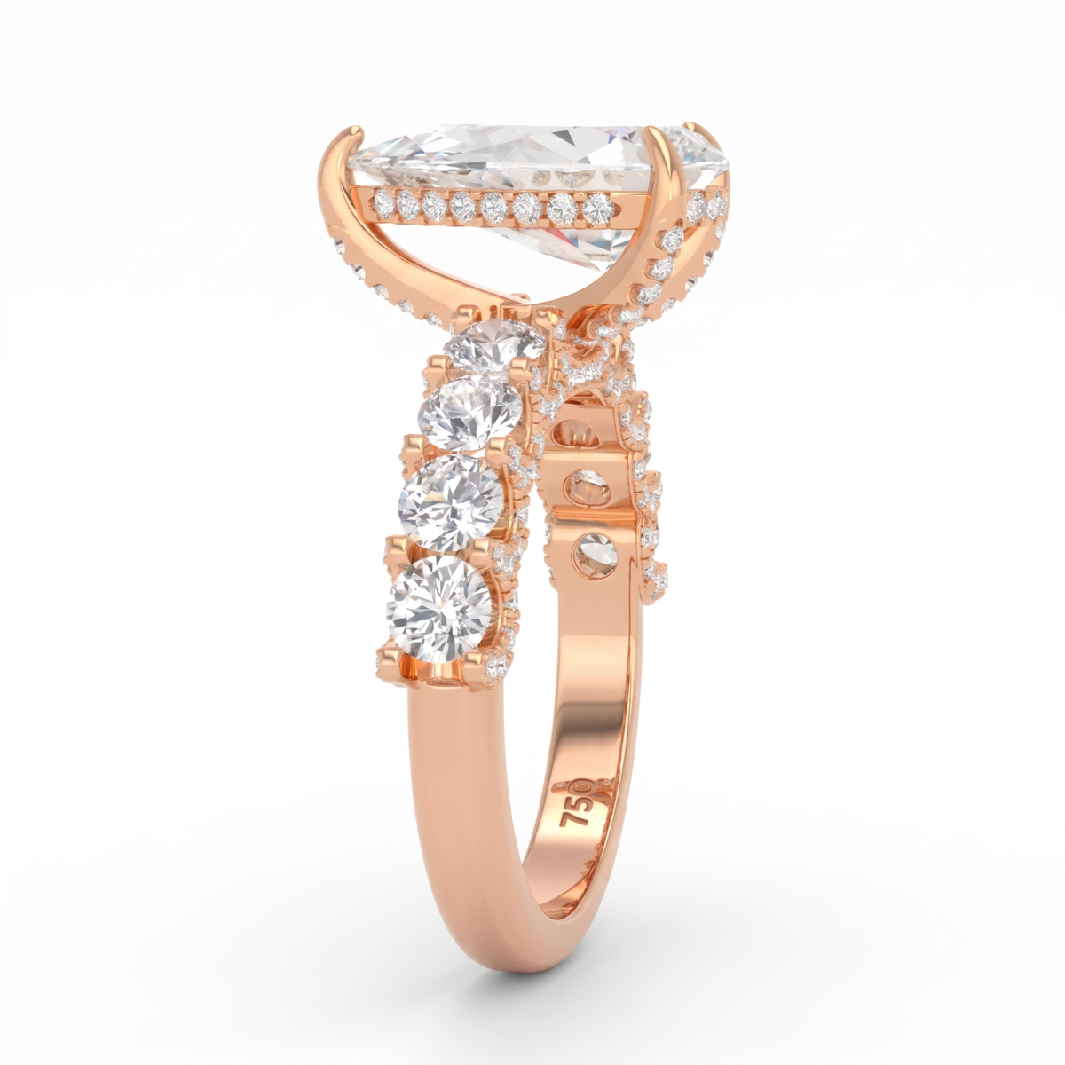 Juliette Pear Lab-Grown Diamond Engagement Ring featuring a Half-Set Diamond Band, Hidden Halo, and Pavé U-Shaped Prong Setting