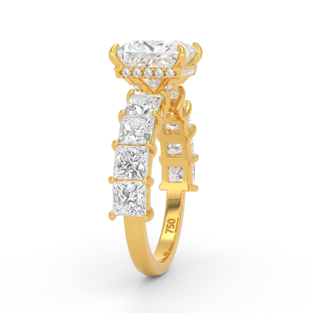 Vivien Princess Brilliant Cut engagement ring with Princess Brilliant Diamond Band and Wrap Around Hidden Halo