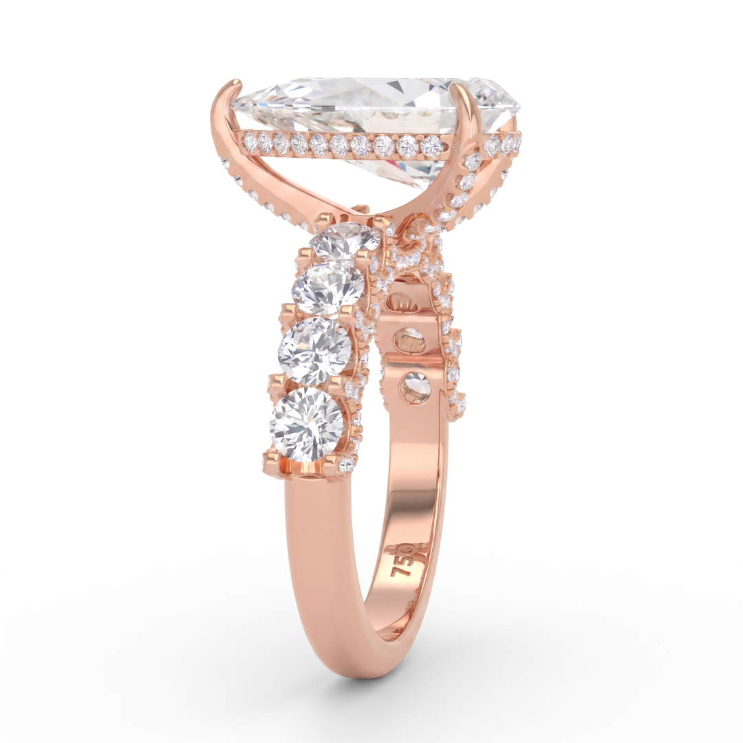 Juliette Pear Lab-Grown Diamond Engagement Ring featuring a Half-Set Diamond Band, Hidden Halo, and Pavé U-Shaped Prong Setting