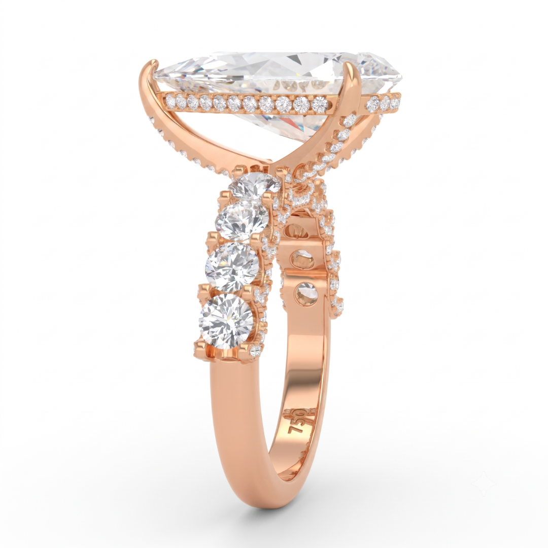 Juliette Pear Lab-Grown Diamond Engagement Ring featuring a Half-Set Diamond Band, Hidden Halo, and Pavé U-Shaped Prong Setting