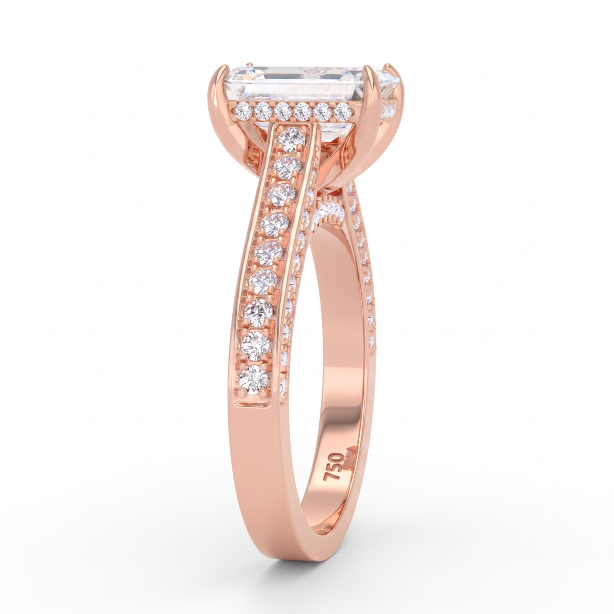 Katherine Emerald cut engagement ring 3D Diamond Band
