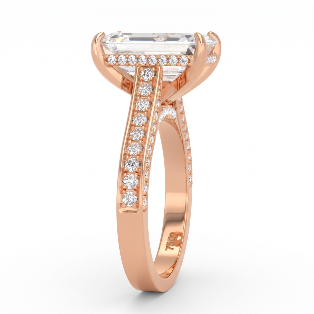 Katherine Emerald cut engagement ring 3D Diamond Band