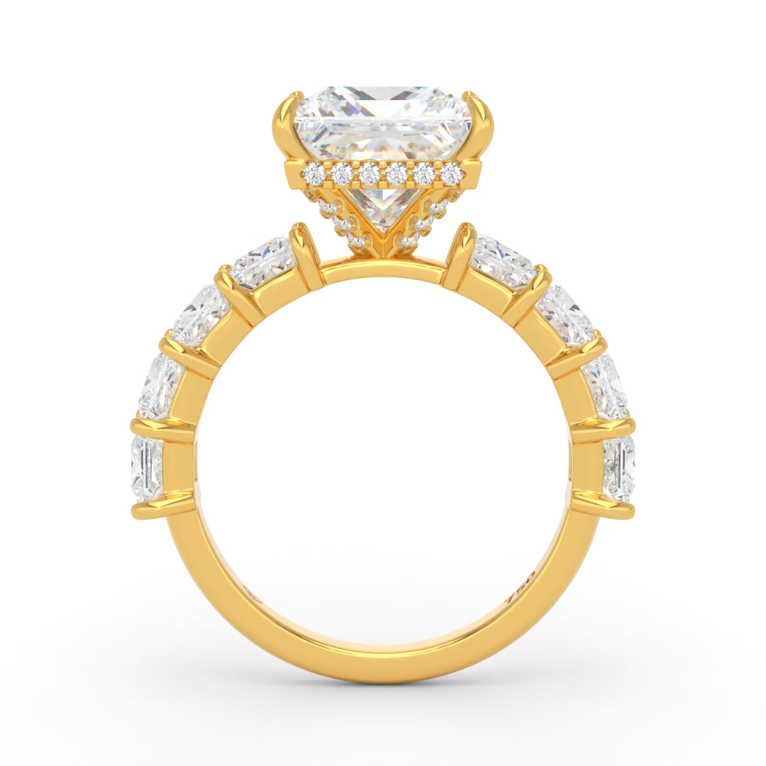 Vivien Princess Brilliant Cut engagement ring with Princess Brilliant Diamond Band and Wrap Around Hidden Halo