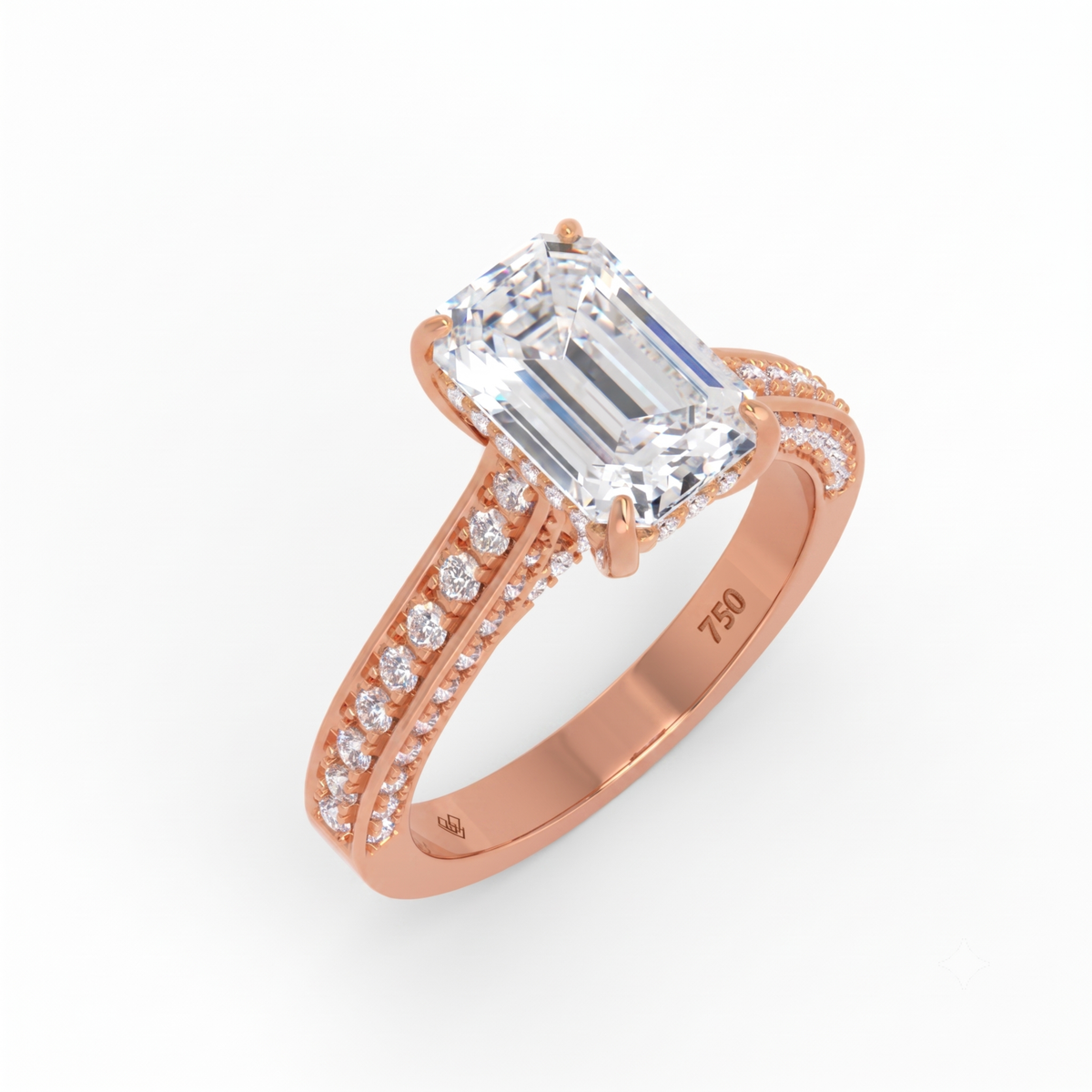 Katherine Emerald cut engagement ring 3D Diamond Band