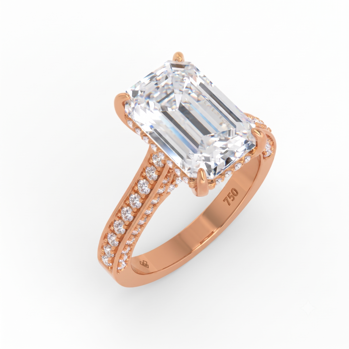 Katherine Emerald cut engagement ring 3D Diamond Band