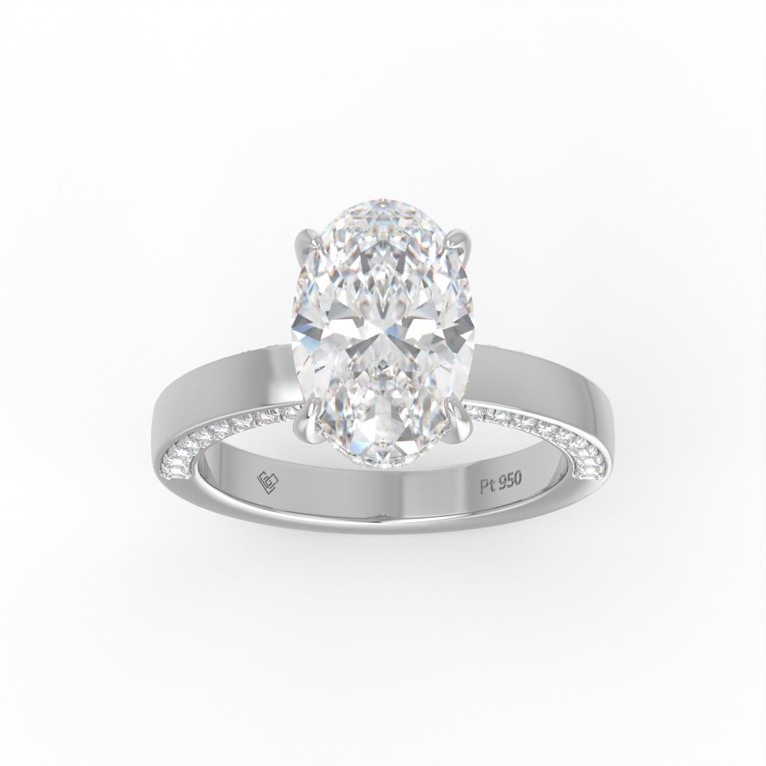 Celeste Oval cut Lab Diamond with Cigar band and half set Diamond Sides & Hidden Halo